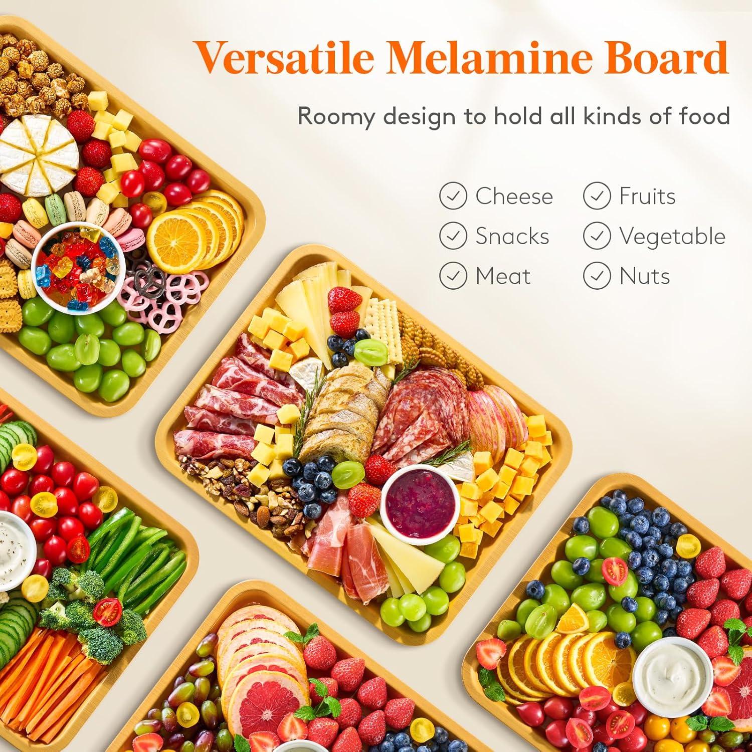 imageLifewit 1 Compartment Melamine Charcuterie Board 11 x 14 Inch Portable Cheese Board with Plastic Lockable Clear Lid Travel Charcuterie Board Serving Platter with Cover for Snacks Fruit Appetizers1 Compartment