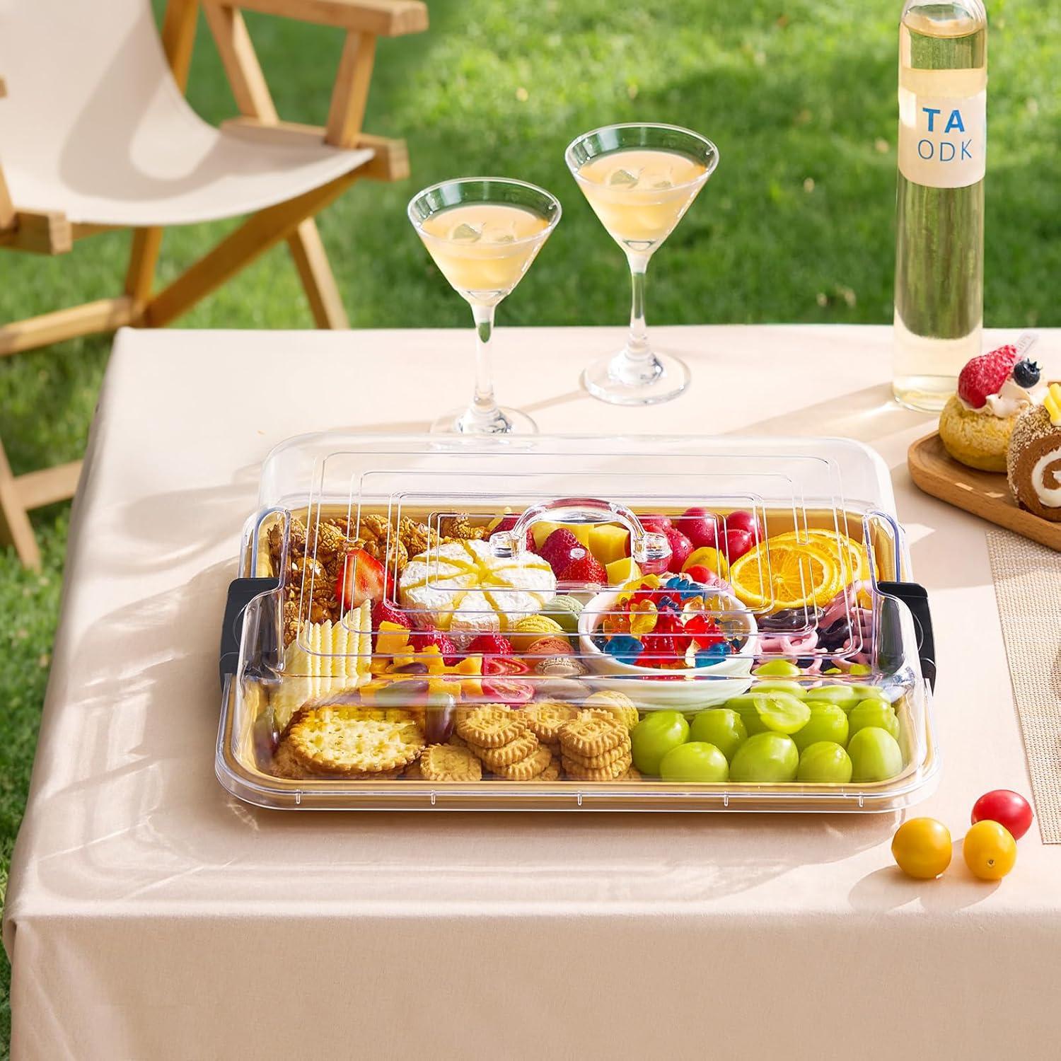 imageLifewit 1 Compartment Melamine Charcuterie Board 11 x 14 Inch Portable Cheese Board with Plastic Lockable Clear Lid Travel Charcuterie Board Serving Platter with Cover for Snacks Fruit Appetizers1 Compartment