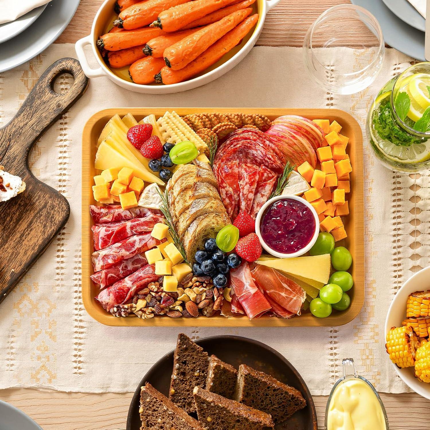 imageLifewit 1 Compartment Melamine Charcuterie Board 11 x 14 Inch Portable Cheese Board with Plastic Lockable Clear Lid Travel Charcuterie Board Serving Platter with Cover for Snacks Fruit Appetizers1 Compartment