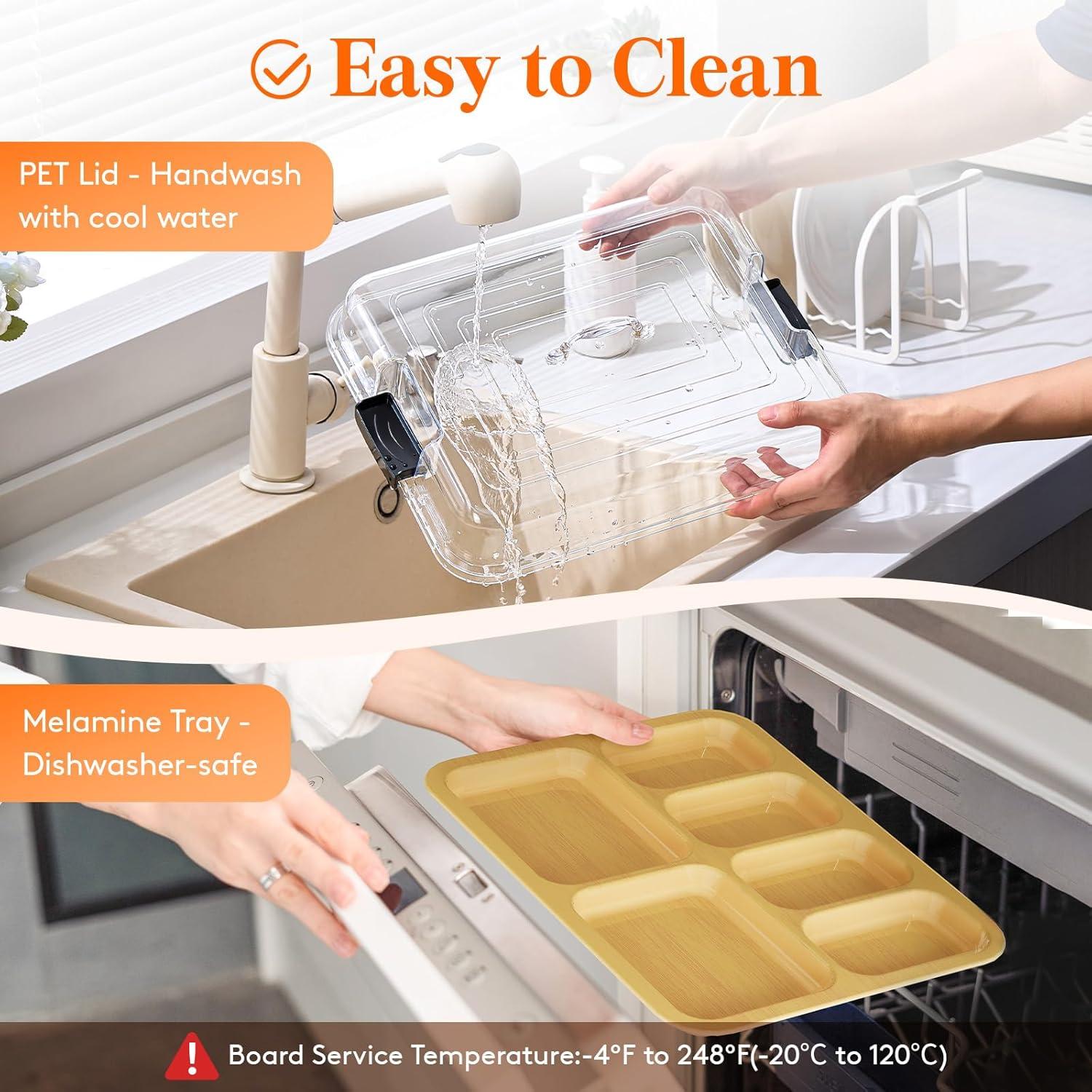 imageLifewit 1 Compartment Melamine Charcuterie Board 11 x 14 Inch Portable Cheese Board with Plastic Lockable Clear Lid Travel Charcuterie Board Serving Platter with Cover for Snacks Fruit Appetizers6 Compartment