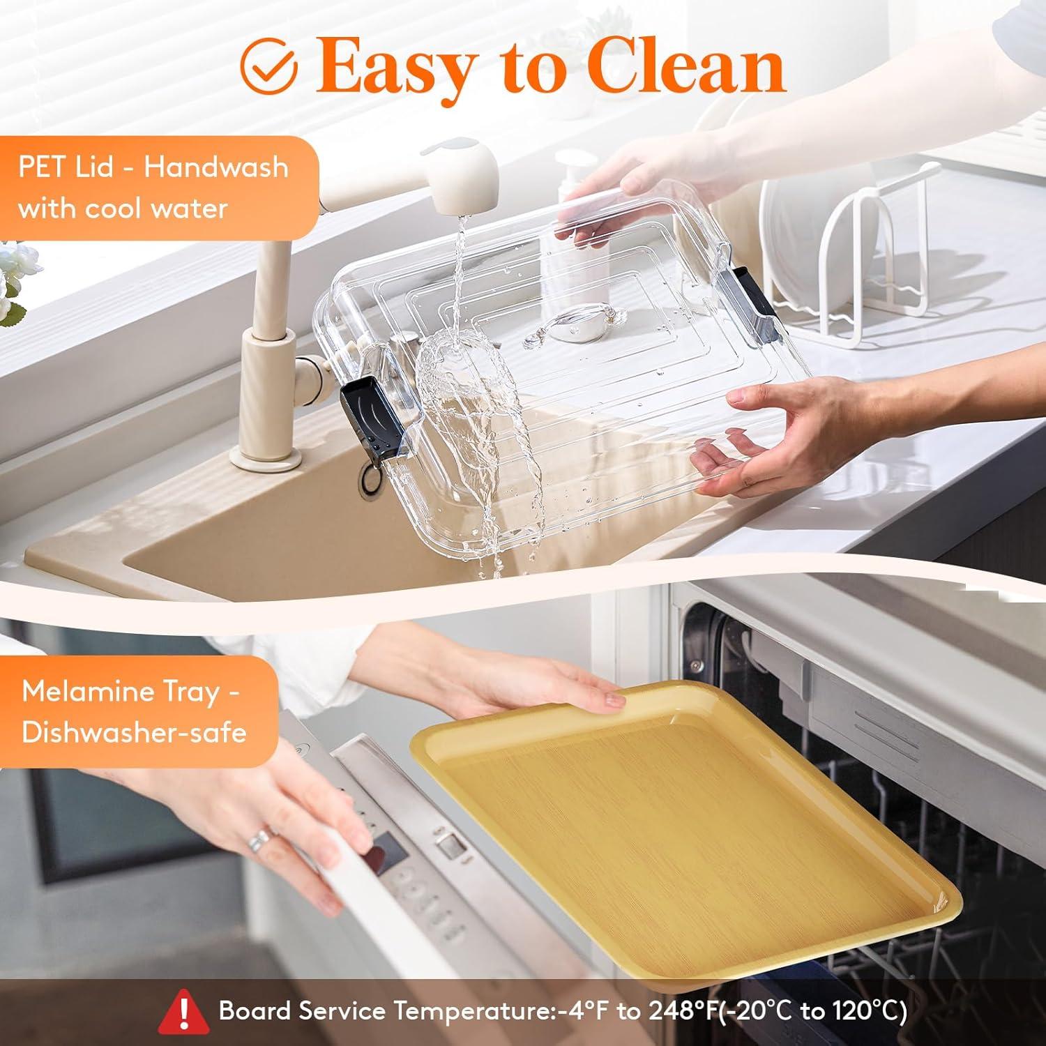 imageLifewit 1 Compartment Melamine Charcuterie Board 11 x 14 Inch Portable Cheese Board with Plastic Lockable Clear Lid Travel Charcuterie Board Serving Platter with Cover for Snacks Fruit Appetizers1 Compartment