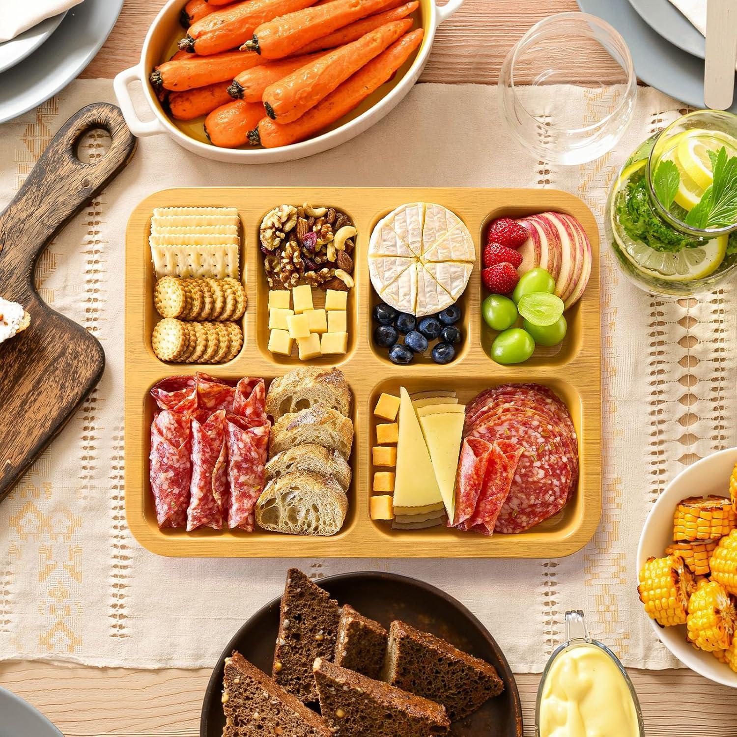 imageLifewit 1 Compartment Melamine Charcuterie Board 11 x 14 Inch Portable Cheese Board with Plastic Lockable Clear Lid Travel Charcuterie Board Serving Platter with Cover for Snacks Fruit Appetizers6 Compartment