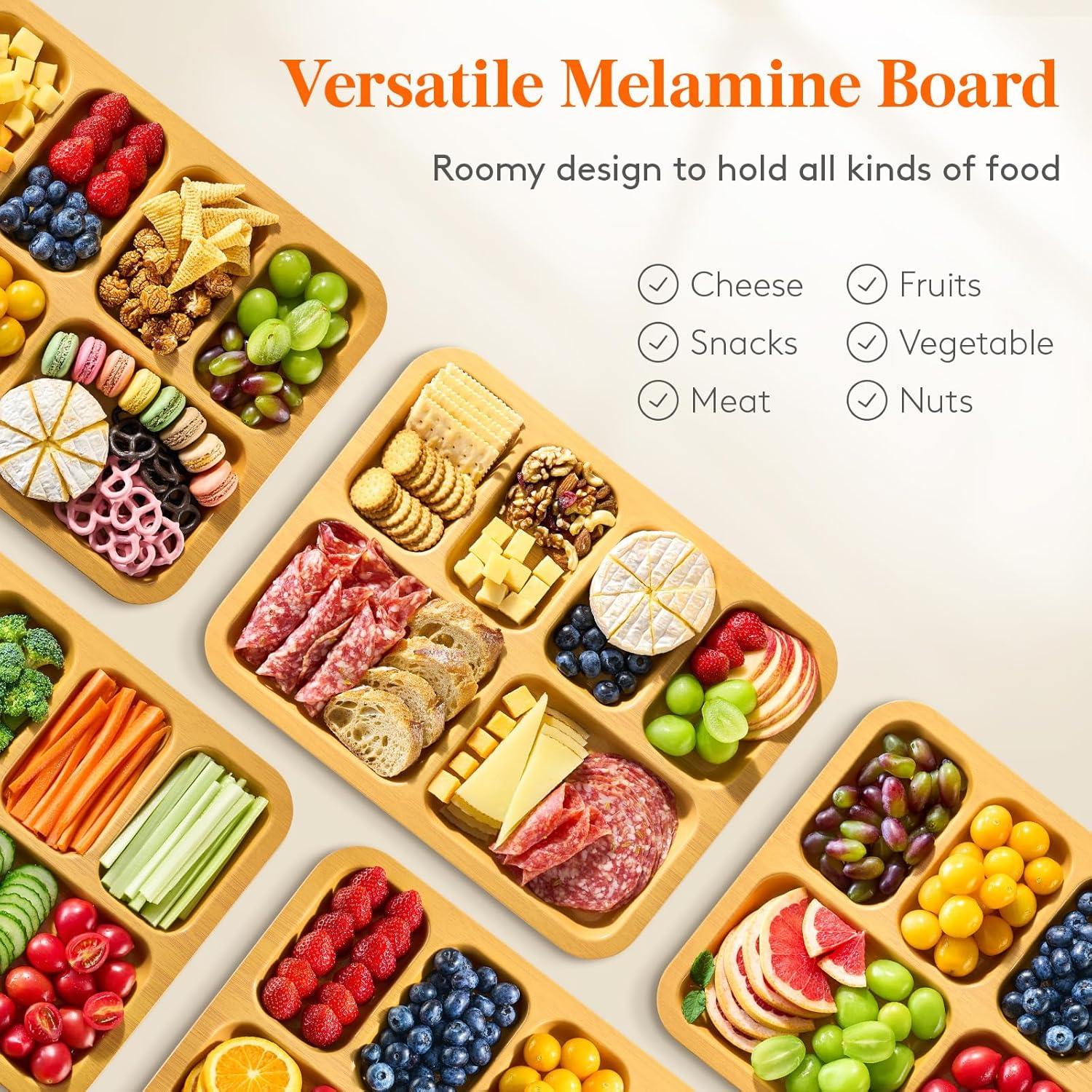 imageLifewit 1 Compartment Melamine Charcuterie Board 11 x 14 Inch Portable Cheese Board with Plastic Lockable Clear Lid Travel Charcuterie Board Serving Platter with Cover for Snacks Fruit Appetizers6 Compartment