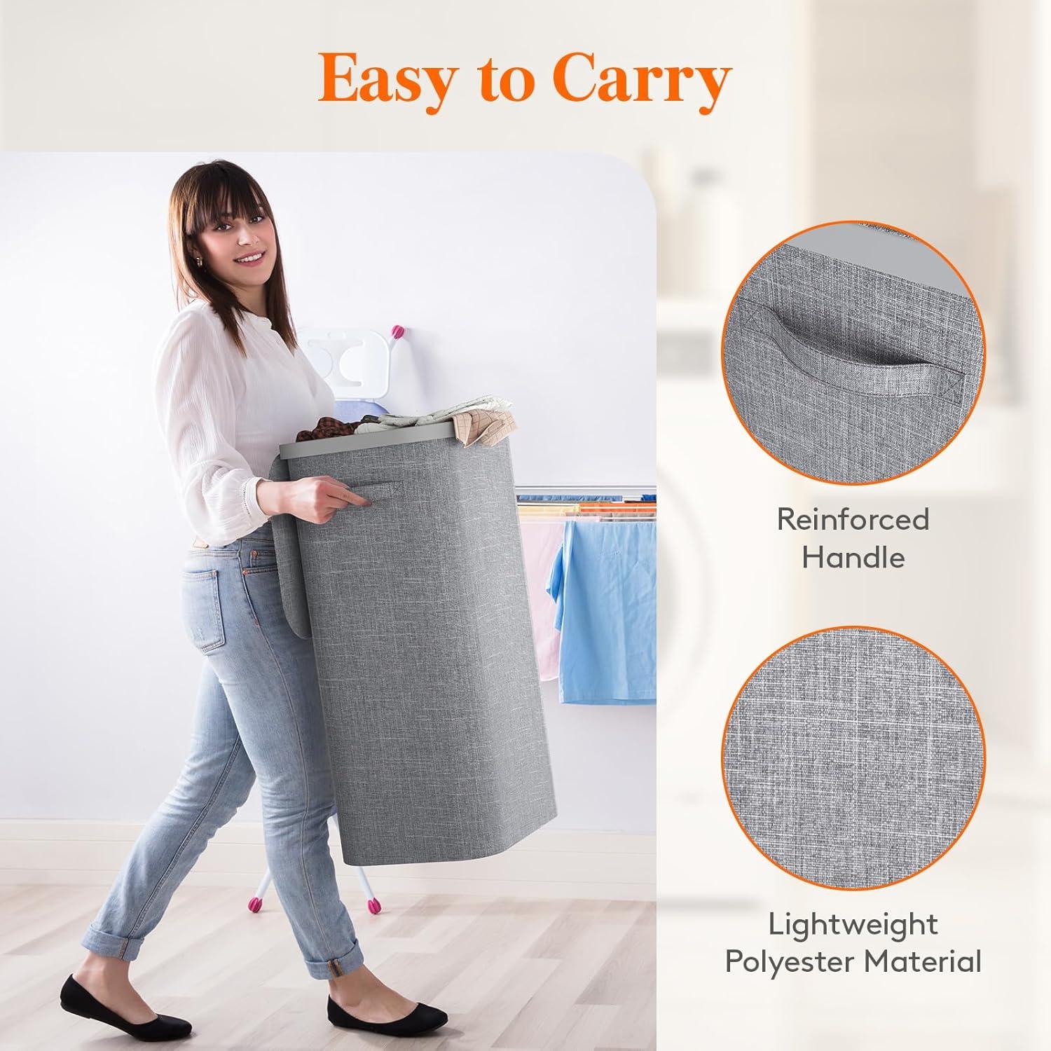 imageLifewit 105L Laundry Basket with Lid Large Laundry Hamper with Plastic Handles and Removable Bag Foldable Tall Dirty Clothes Hampers for Laundry for Laundry Room Bedroom Bathroom Dorm BeigeLight Gray