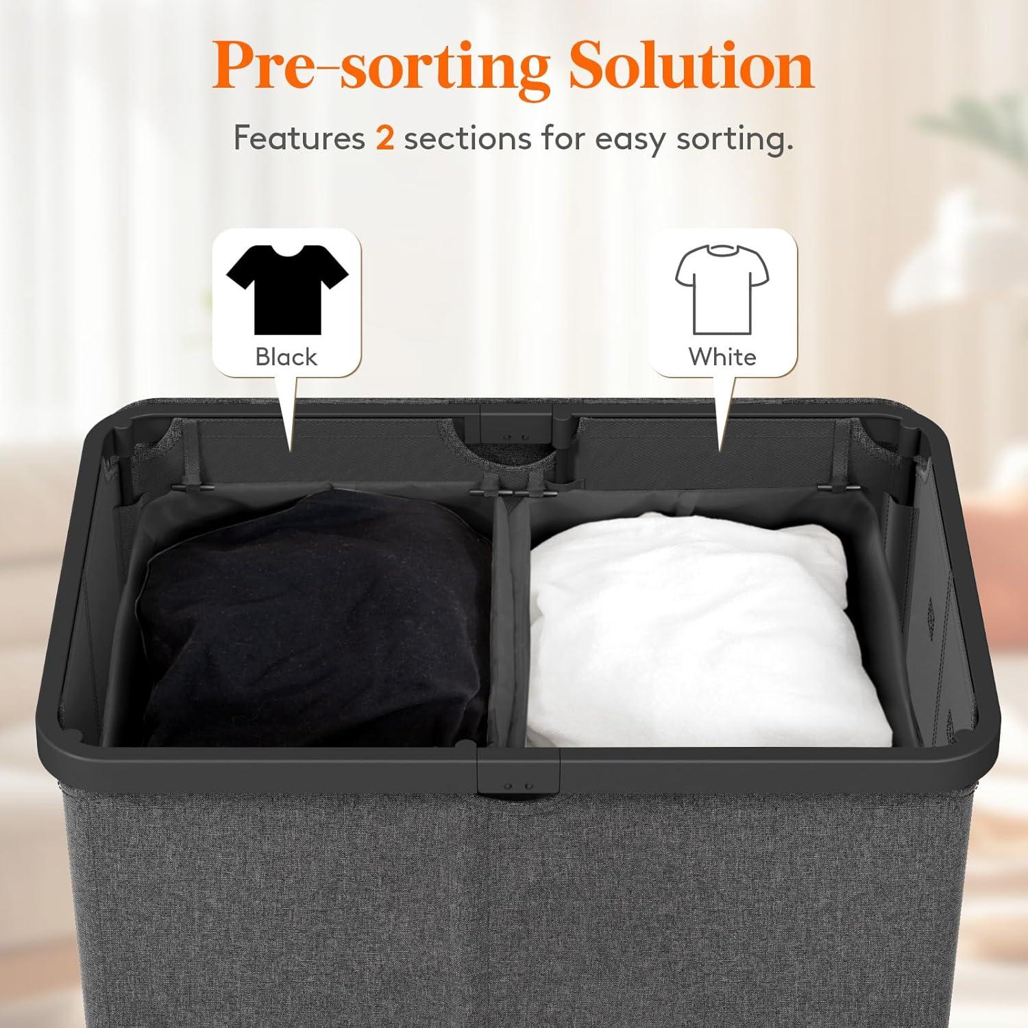 imageLifewit 105L Laundry Basket with Lid Large Laundry Hamper with Plastic Handles and Removable Bag Foldable Tall Dirty Clothes Hampers for Laundry for Laundry Room Bedroom Bathroom Dorm BeigeDark Gray