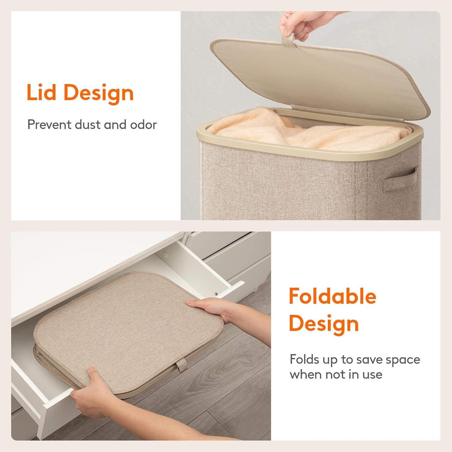 imageLifewit 105L Laundry Basket with Lid Large Laundry Hamper with Plastic Handles and Removable Bag Foldable Tall Dirty Clothes Hampers for Laundry for Laundry Room Bedroom Bathroom Dorm BeigeBeige