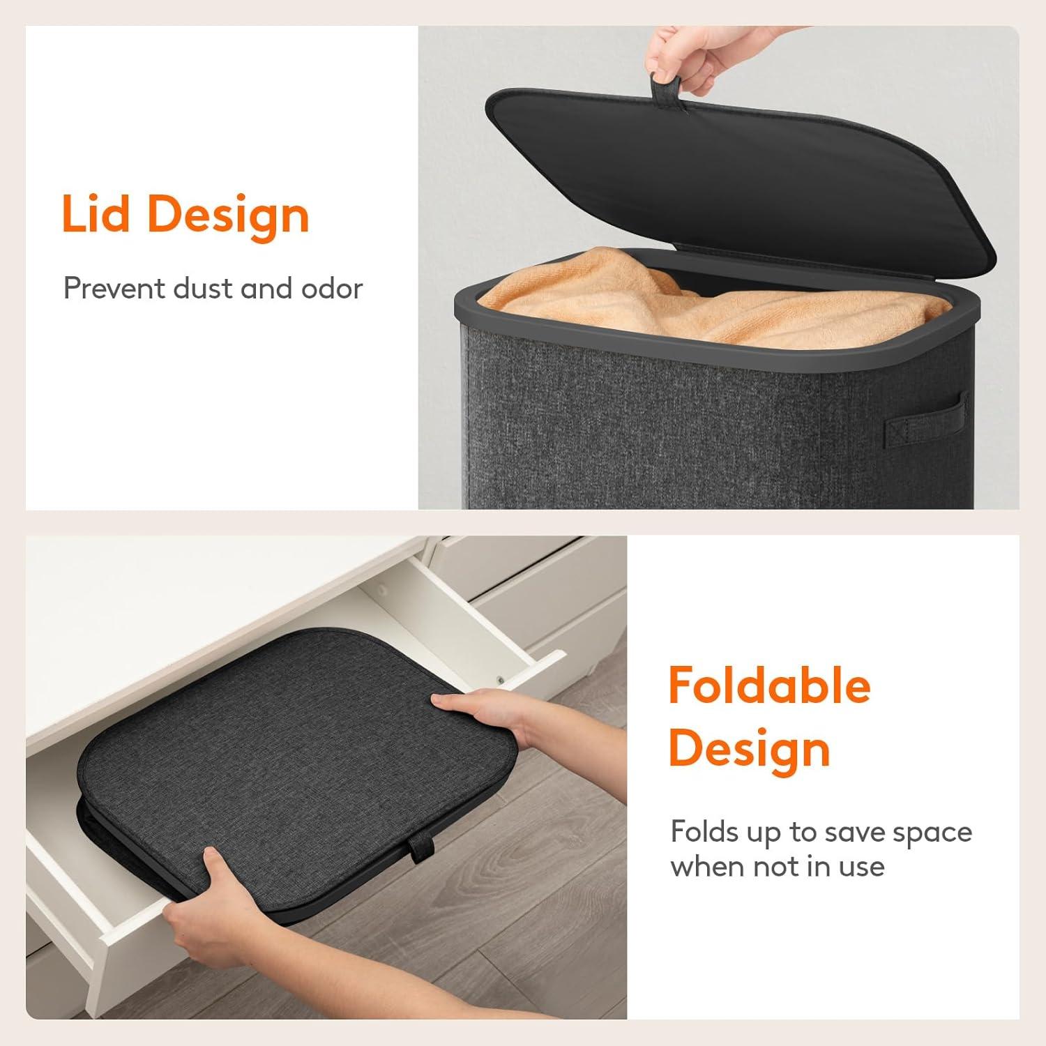 imageLifewit 105L Laundry Basket with Lid Large Laundry Hamper with Plastic Handles and Removable Bag Foldable Tall Dirty Clothes Hampers for Laundry for Laundry Room Bedroom Bathroom Dorm BeigeDark Gray