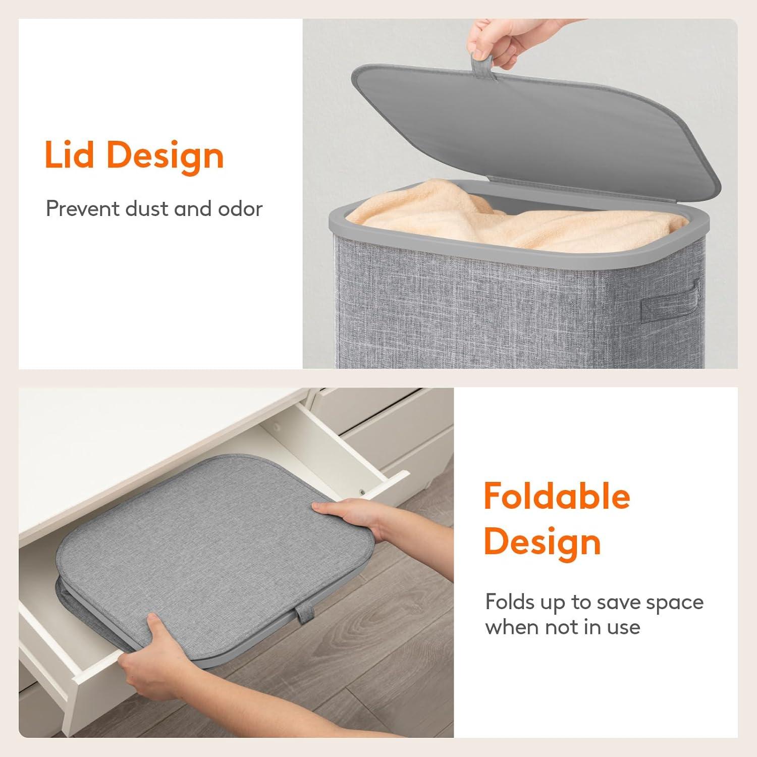 imageLifewit 105L Laundry Basket with Lid Large Laundry Hamper with Plastic Handles and Removable Bag Foldable Tall Dirty Clothes Hampers for Laundry for Laundry Room Bedroom Bathroom Dorm BeigeLight Gray