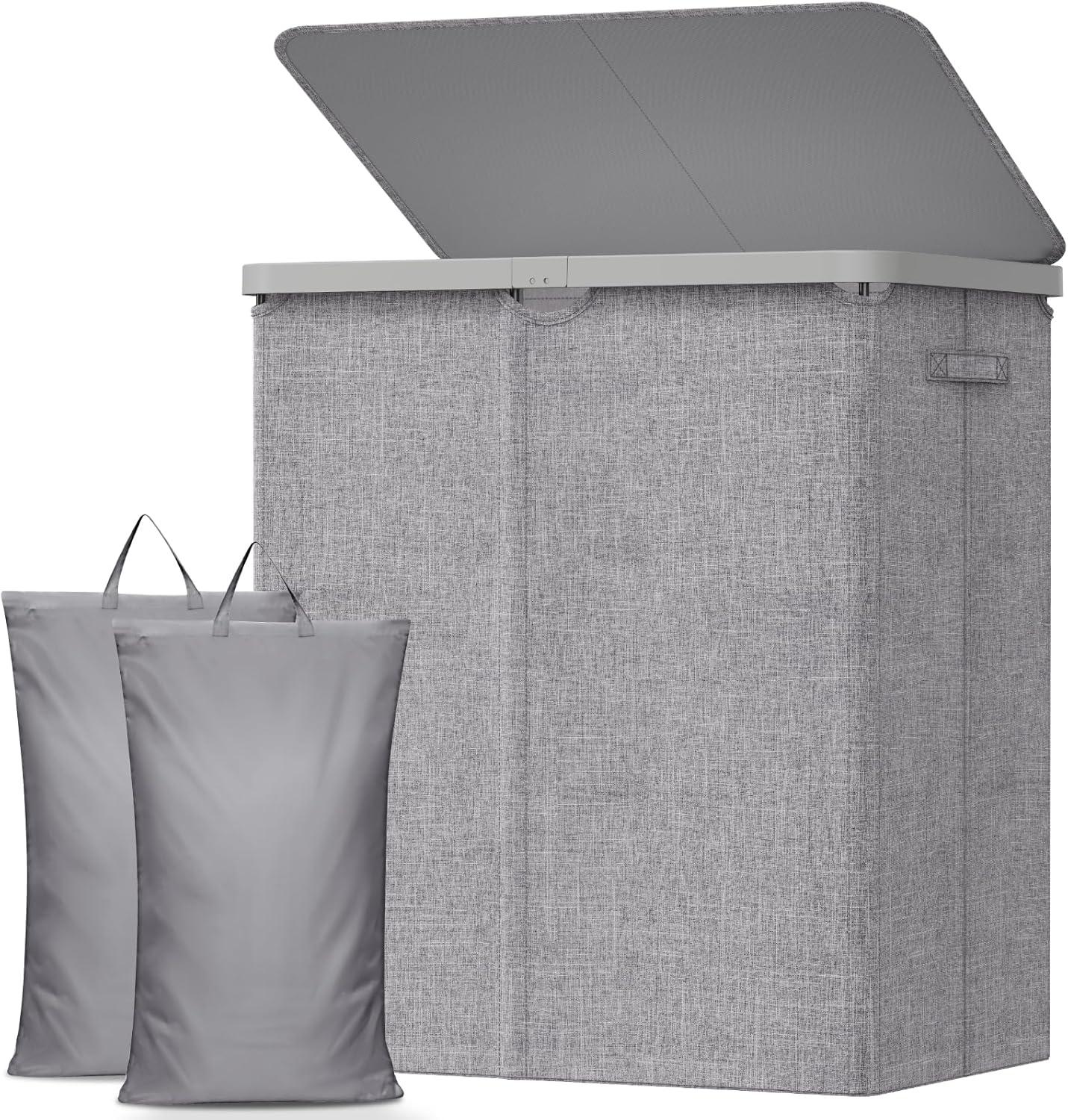 imageLifewit 105L Laundry Basket with Lid Large Laundry Hamper with Plastic Handles and Removable Bag Foldable Tall Dirty Clothes Hampers for Laundry for Laundry Room Bedroom Bathroom Dorm BeigeLight Gray