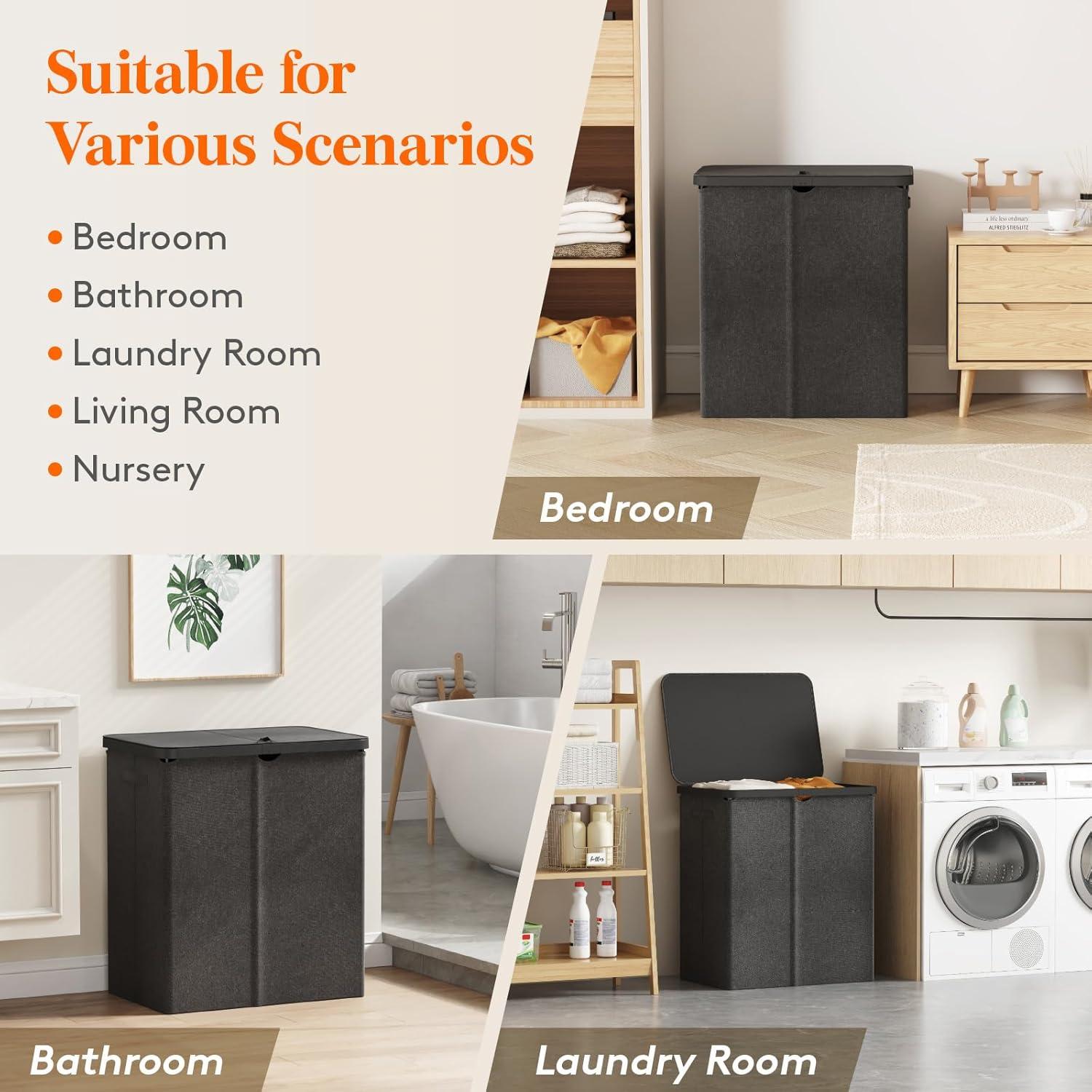 imageLifewit 105L Laundry Basket with Lid Large Laundry Hamper with Plastic Handles and Removable Bag Foldable Tall Dirty Clothes Hampers for Laundry for Laundry Room Bedroom Bathroom Dorm BeigeDark Gray