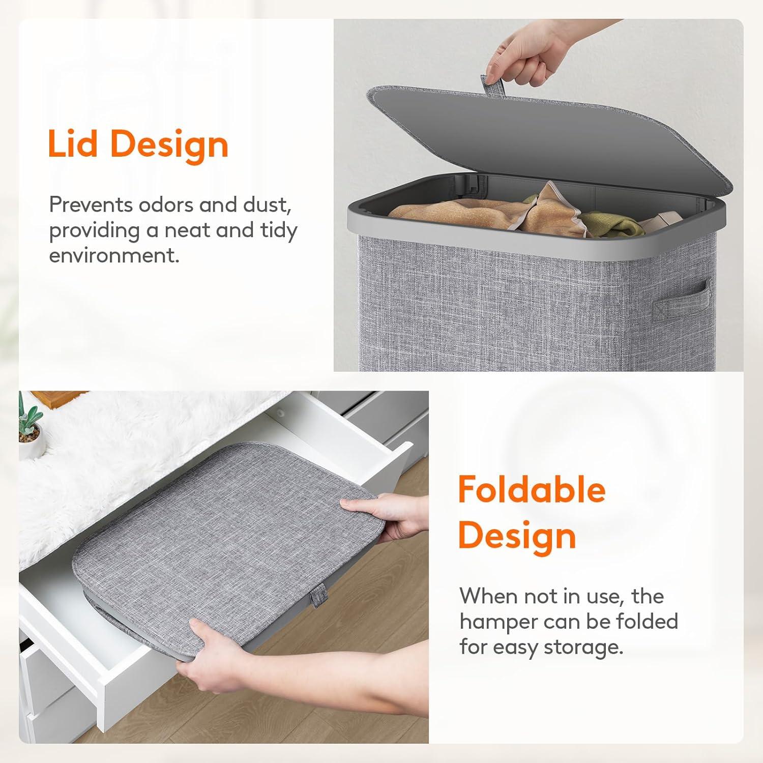 imageLifewit 105L Laundry Basket with Lid Large Laundry Hamper with Plastic Handles and Removable Bag Foldable Tall Dirty Clothes Hampers for Laundry for Laundry Room Bedroom Bathroom Dorm BeigeLight Gray