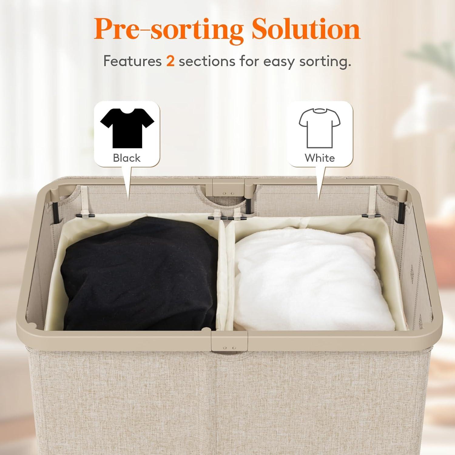 imageLifewit 105L Laundry Basket with Lid Large Laundry Hamper with Plastic Handles and Removable Bag Foldable Tall Dirty Clothes Hampers for Laundry for Laundry Room Bedroom Bathroom Dorm BeigeBeige