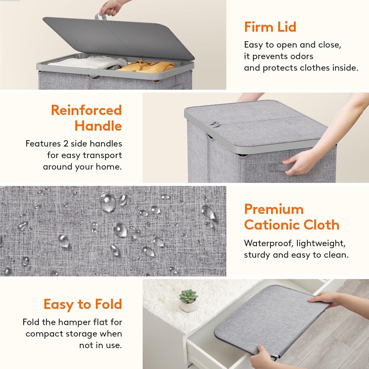 imageLifewit 105L Laundry Basket with Lid Large Laundry Hamper with Plastic Handles and Removable Bag Foldable Tall Dirty Clothes Hampers for Laundry for Laundry Room Bedroom Bathroom Dorm BeigeLight Gray