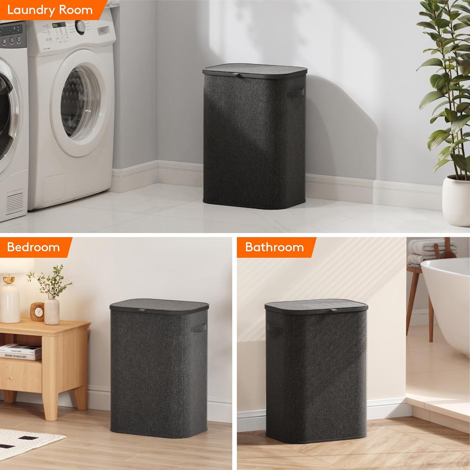 imageLifewit 105L Laundry Basket with Lid Large Laundry Hamper with Plastic Handles and Removable Bag Foldable Tall Dirty Clothes Hampers for Laundry for Laundry Room Bedroom Bathroom Dorm BeigeDark Gray