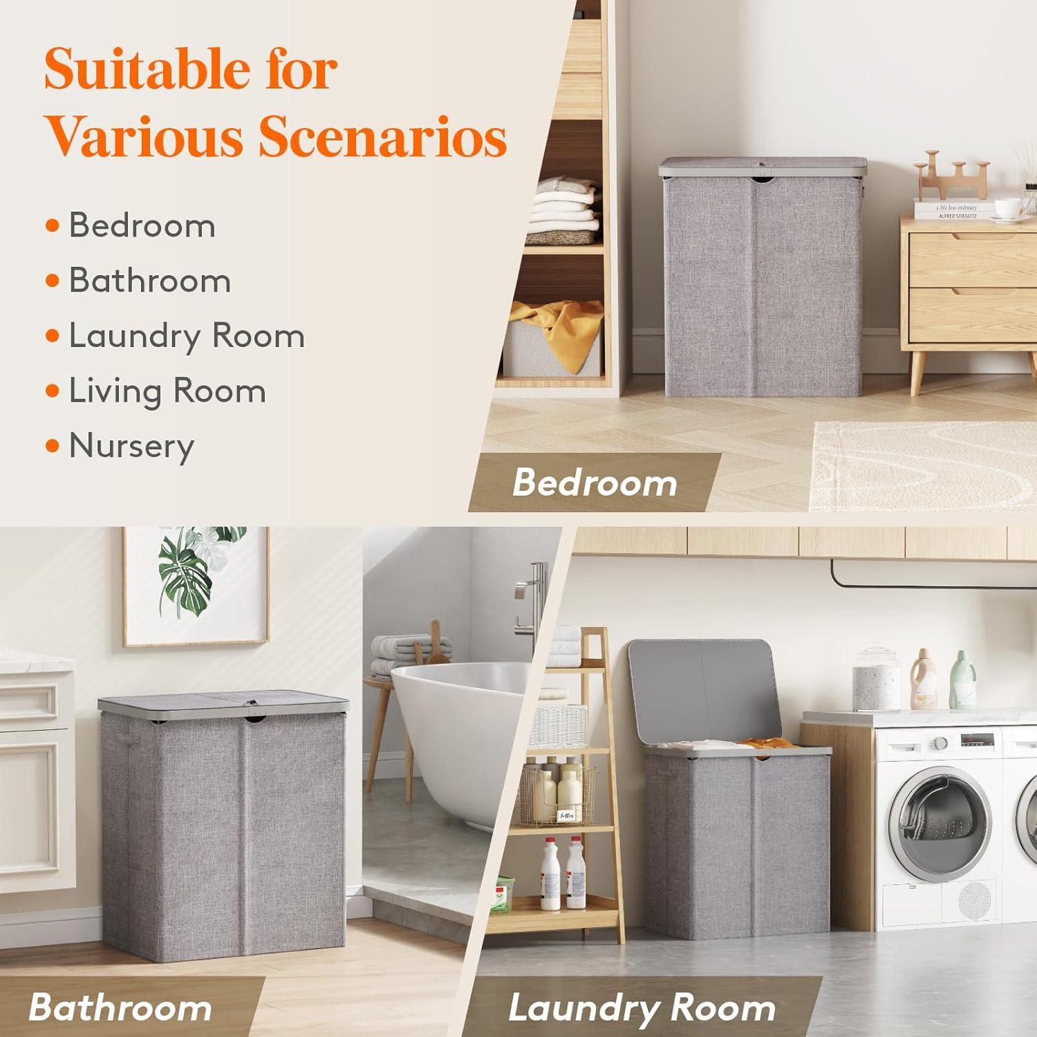 imageLifewit 105L Laundry Basket with Lid Large Laundry Hamper with Plastic Handles and Removable Bag Foldable Tall Dirty Clothes Hampers for Laundry for Laundry Room Bedroom Bathroom Dorm BeigeLight Gray