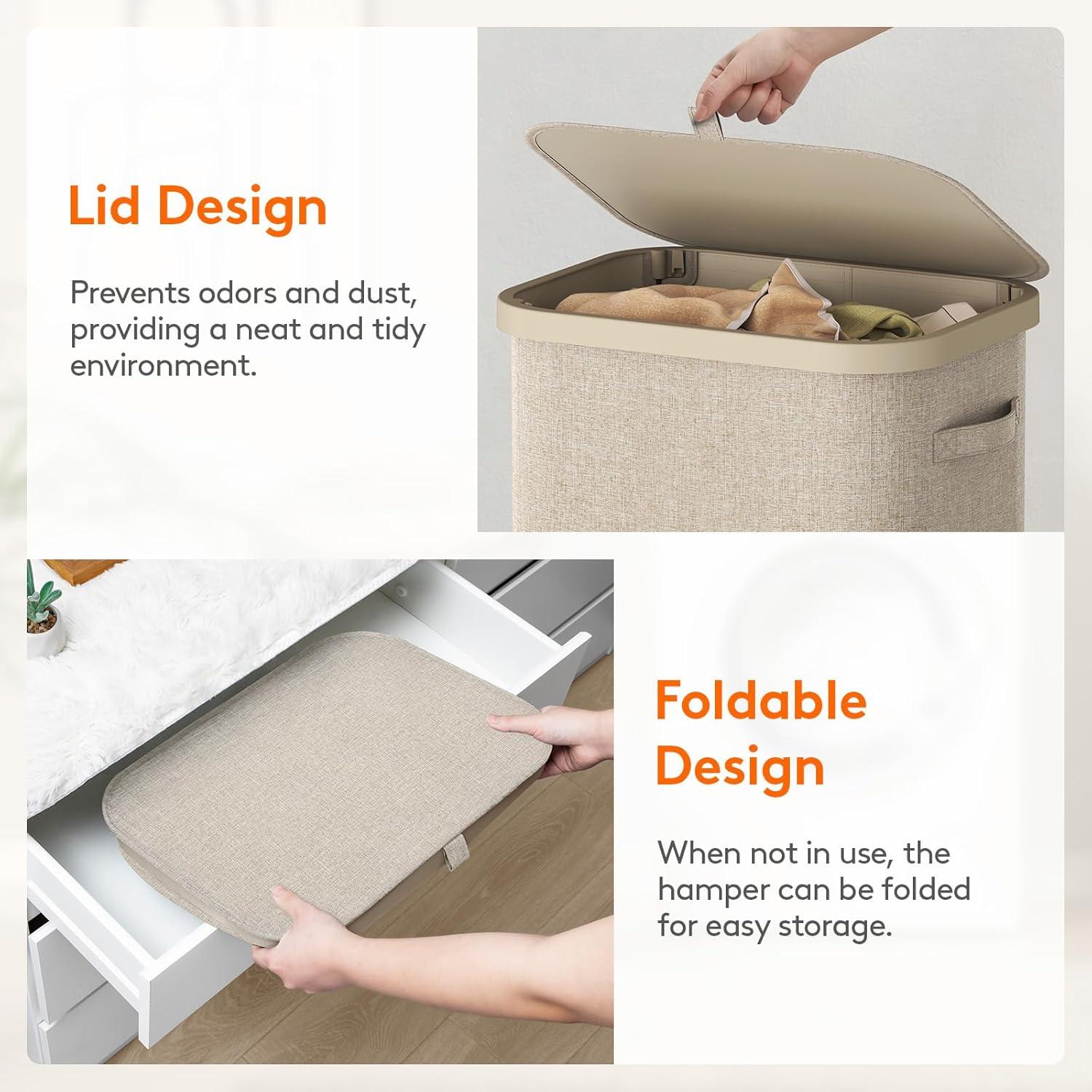 imageLifewit 105L Laundry Basket with Lid Large Laundry Hamper with Plastic Handles and Removable Bag Foldable Tall Dirty Clothes Hampers for Laundry for Laundry Room Bedroom Bathroom Dorm BeigeBeige