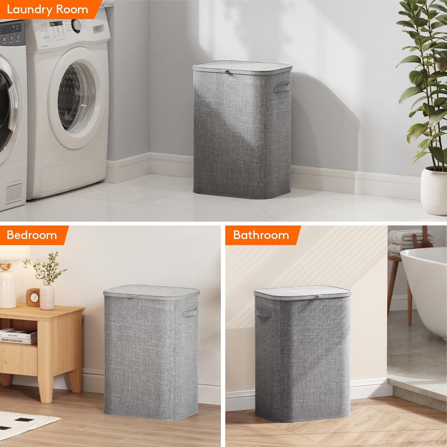 imageLifewit 105L Laundry Basket with Lid Large Laundry Hamper with Plastic Handles and Removable Bag Foldable Tall Dirty Clothes Hampers for Laundry for Laundry Room Bedroom Bathroom Dorm BeigeLight Gray