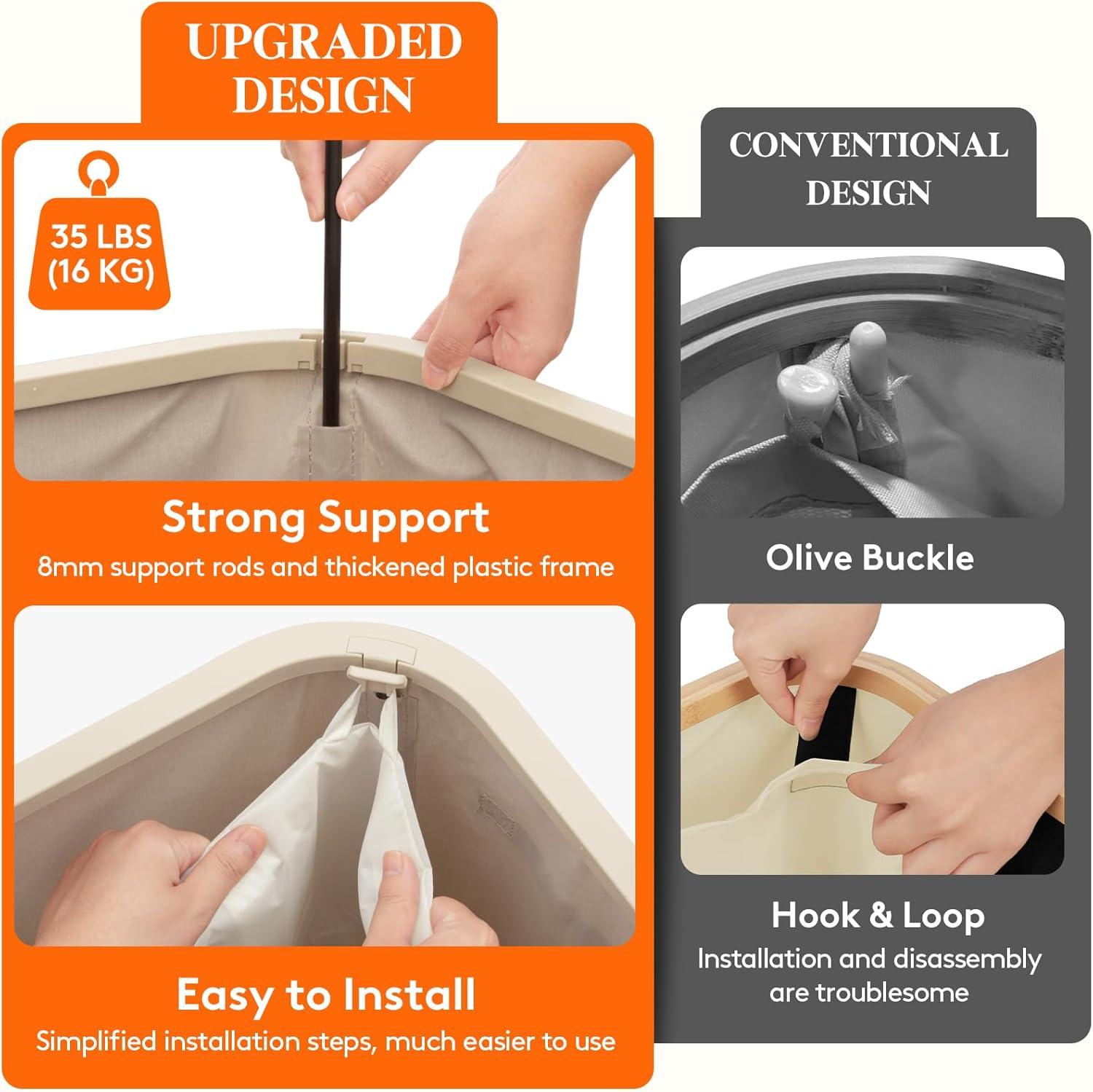 imageLifewit 105L Laundry Basket with Lid Large Laundry Hamper with Plastic Handles and Removable Bag Foldable Tall Dirty Clothes Hampers for Laundry for Laundry Room Bedroom Bathroom Dorm BeigeBeige