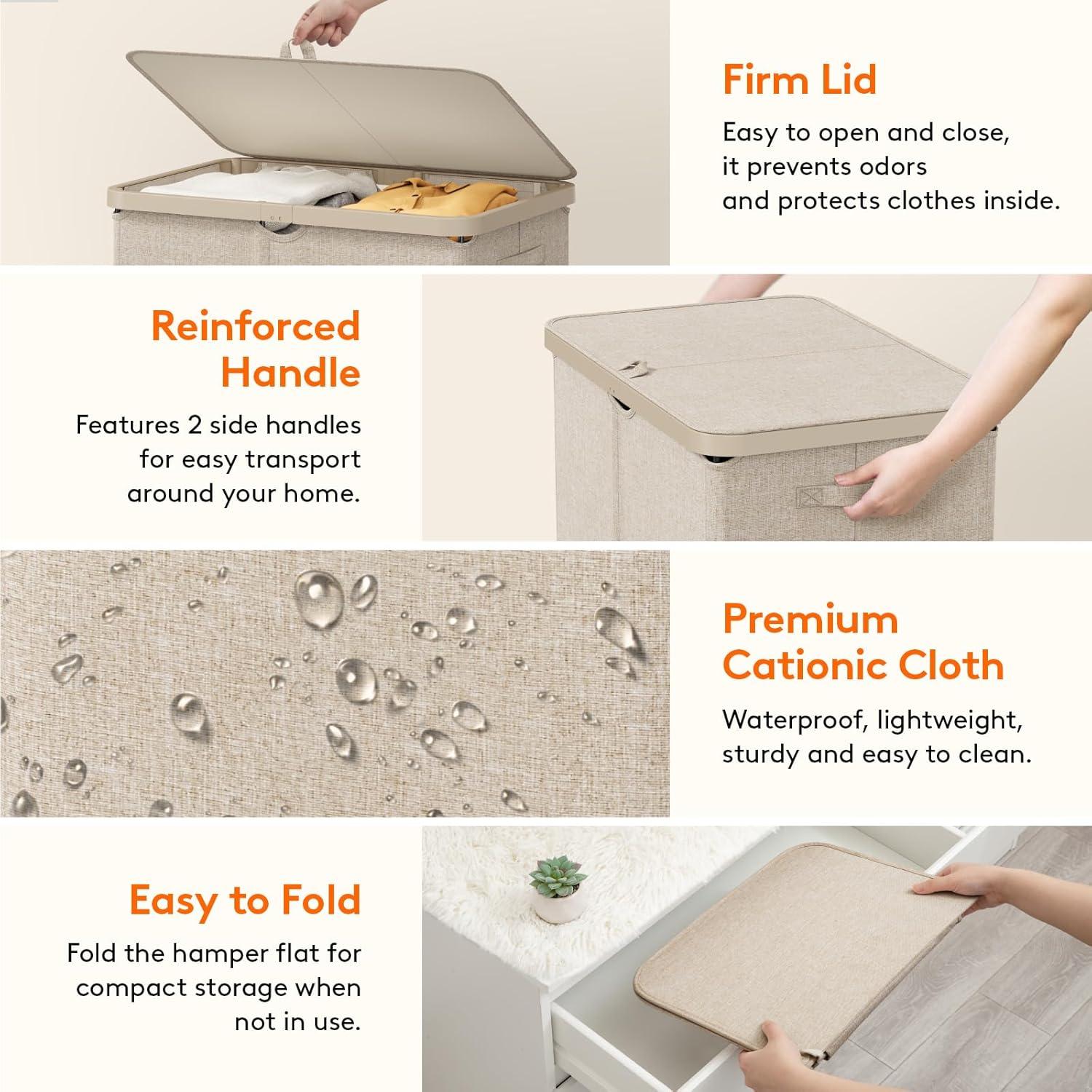 imageLifewit 105L Laundry Basket with Lid Large Laundry Hamper with Plastic Handles and Removable Bag Foldable Tall Dirty Clothes Hampers for Laundry for Laundry Room Bedroom Bathroom Dorm BeigeBeige