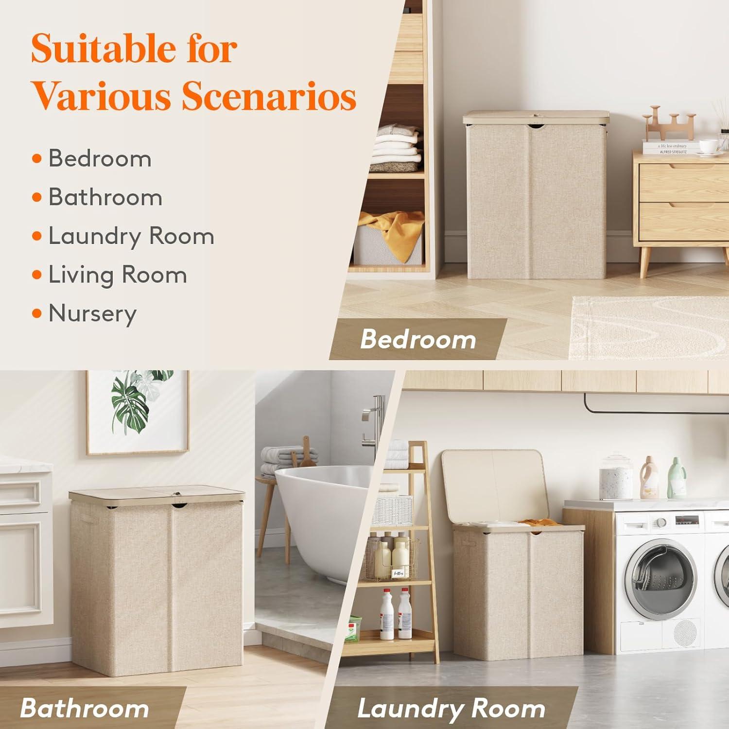 imageLifewit 105L Laundry Basket with Lid Large Laundry Hamper with Plastic Handles and Removable Bag Foldable Tall Dirty Clothes Hampers for Laundry for Laundry Room Bedroom Bathroom Dorm BeigeBeige