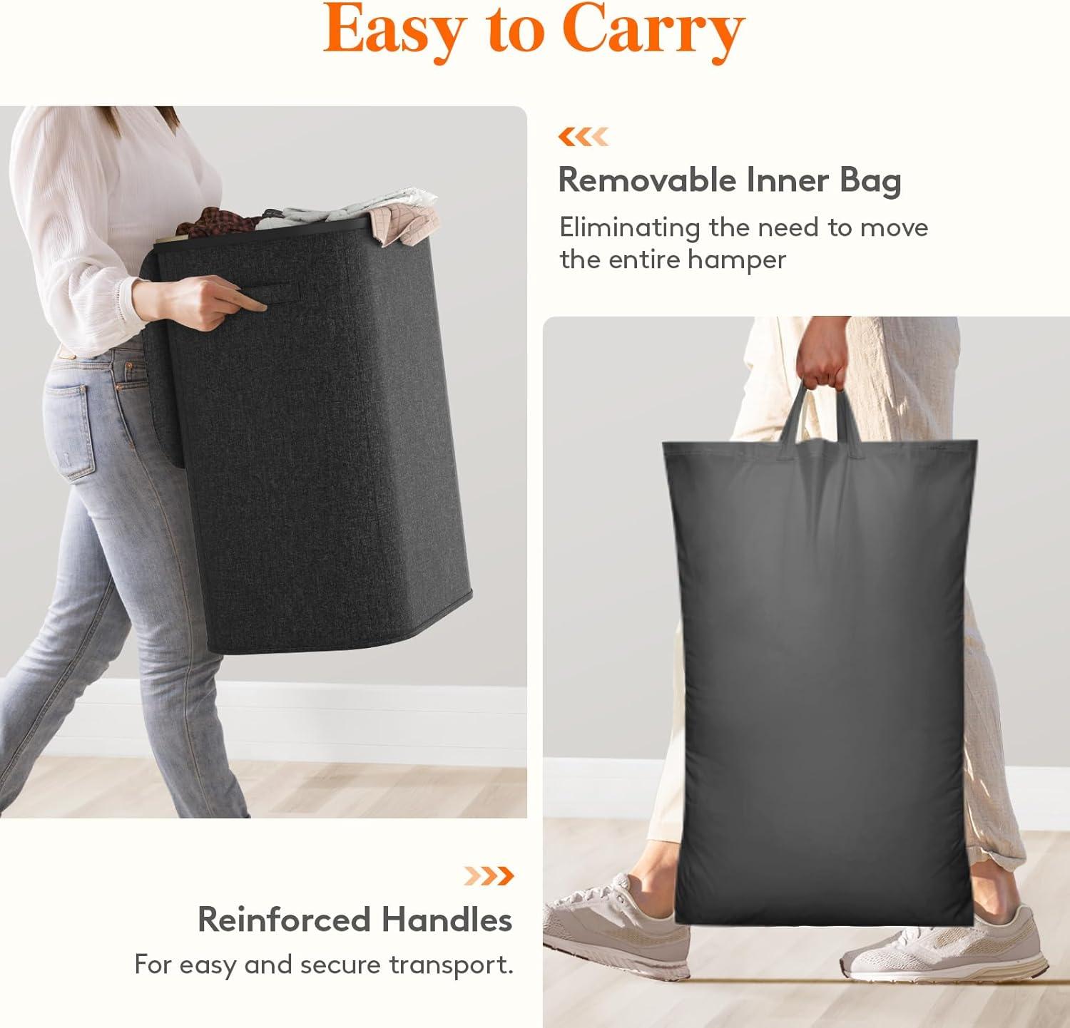 imageLifewit 105L Laundry Basket with Lid Large Laundry Hamper with Plastic Handles and Removable Bag Foldable Tall Dirty Clothes Hampers for Laundry for Laundry Room Bedroom Bathroom Dorm BeigeDark Gray