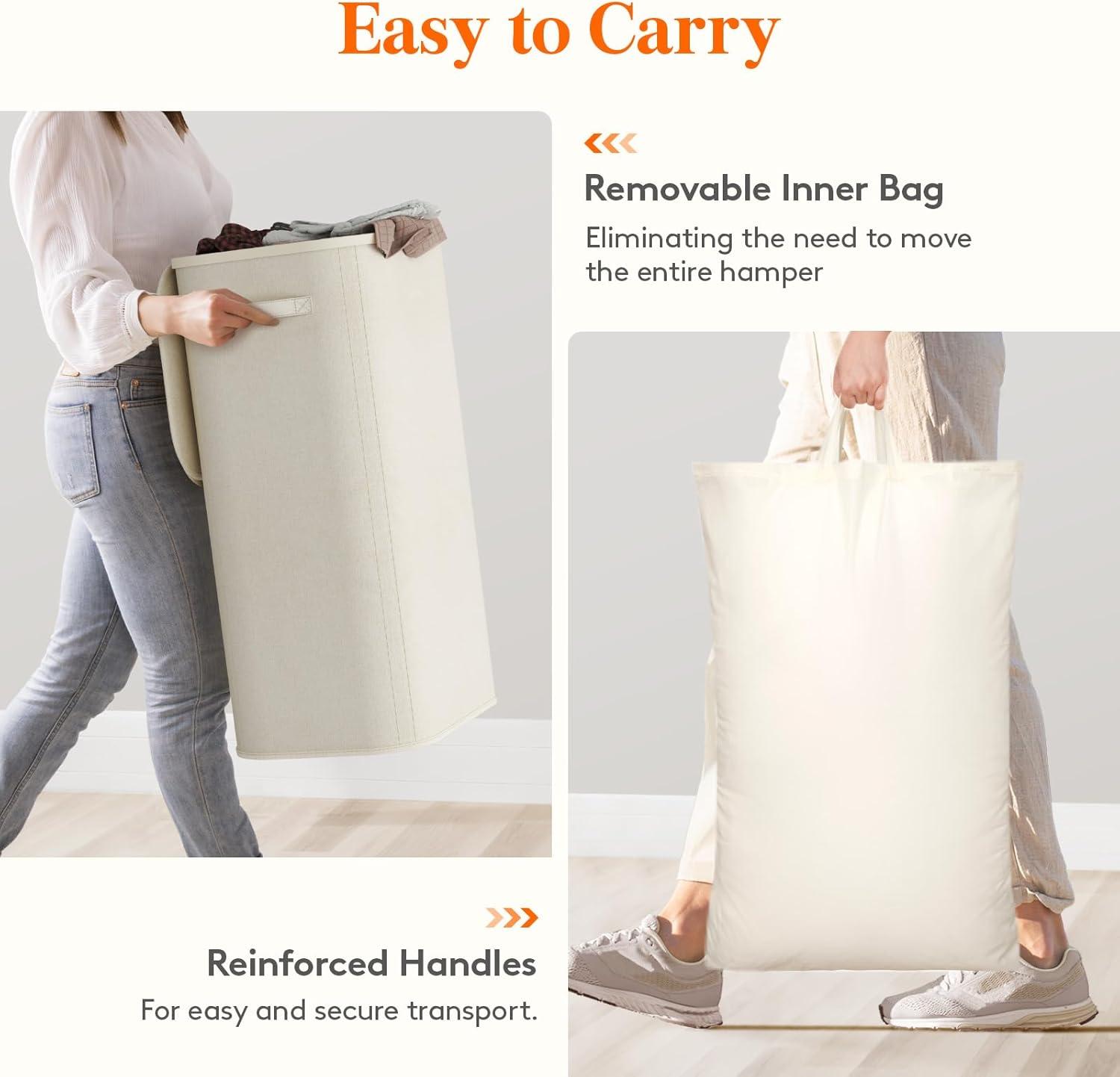 imageLifewit 105L Laundry Basket with Lid Large Laundry Hamper with Plastic Handles and Removable Bag Foldable Tall Dirty Clothes Hampers for Laundry for Laundry Room Bedroom Bathroom Dorm BeigeWhite