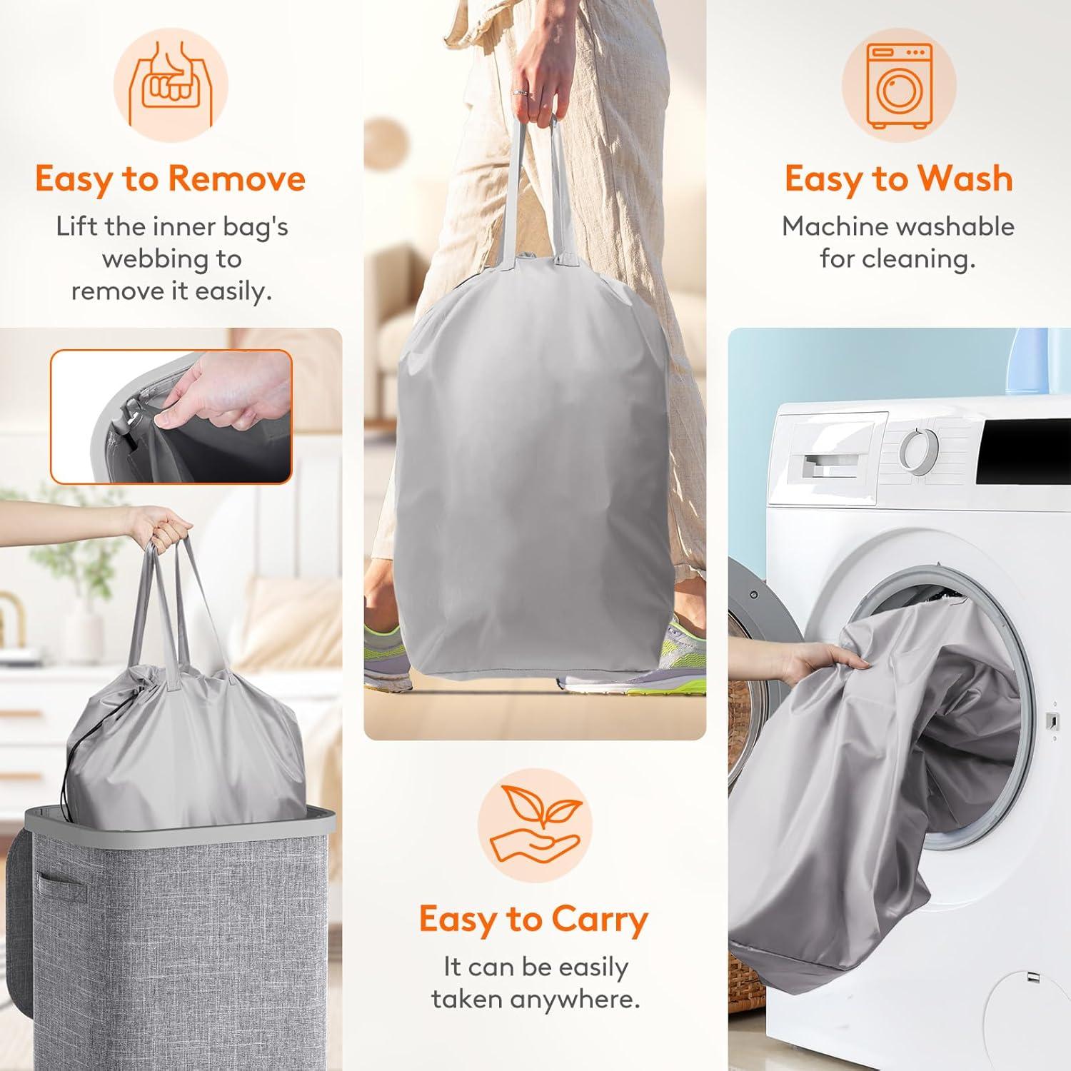 imageLifewit 105L Laundry Basket with Lid Large Laundry Hamper with Plastic Handles and Removable Bag Foldable Tall Dirty Clothes Hampers for Laundry for Laundry Room Bedroom Bathroom Dorm BeigeLight Gray
