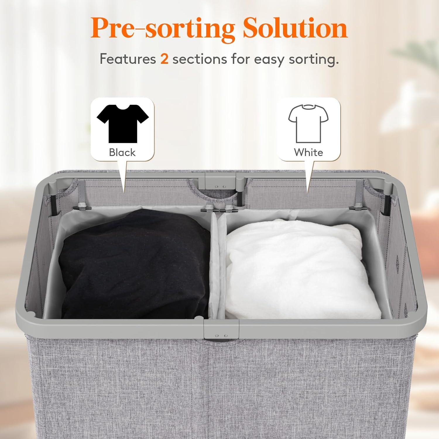 imageLifewit 105L Laundry Basket with Lid Large Laundry Hamper with Plastic Handles and Removable Bag Foldable Tall Dirty Clothes Hampers for Laundry for Laundry Room Bedroom Bathroom Dorm BeigeLight Gray