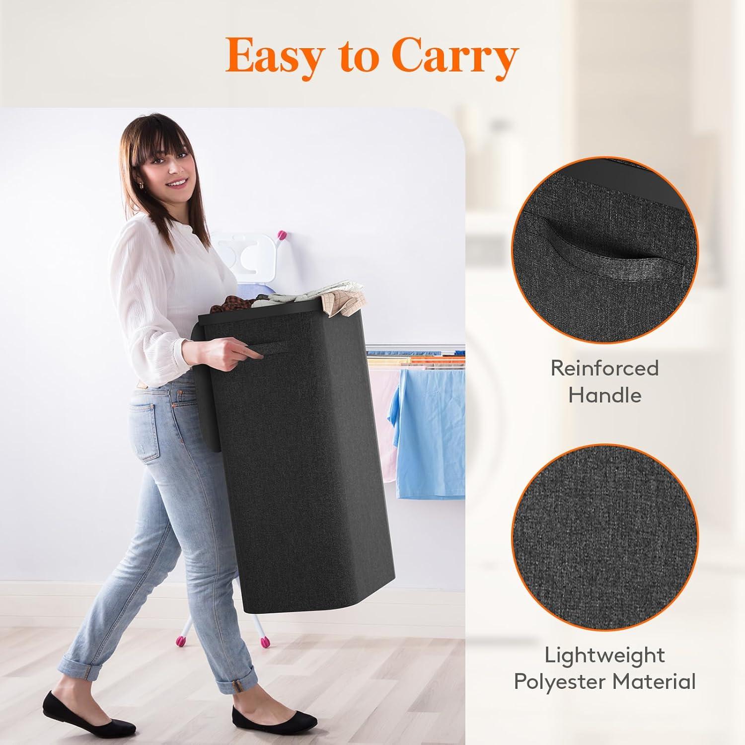 imageLifewit 105L Laundry Basket with Lid Large Laundry Hamper with Plastic Handles and Removable Bag Foldable Tall Dirty Clothes Hampers for Laundry for Laundry Room Bedroom Bathroom Dorm BeigeDark Gray