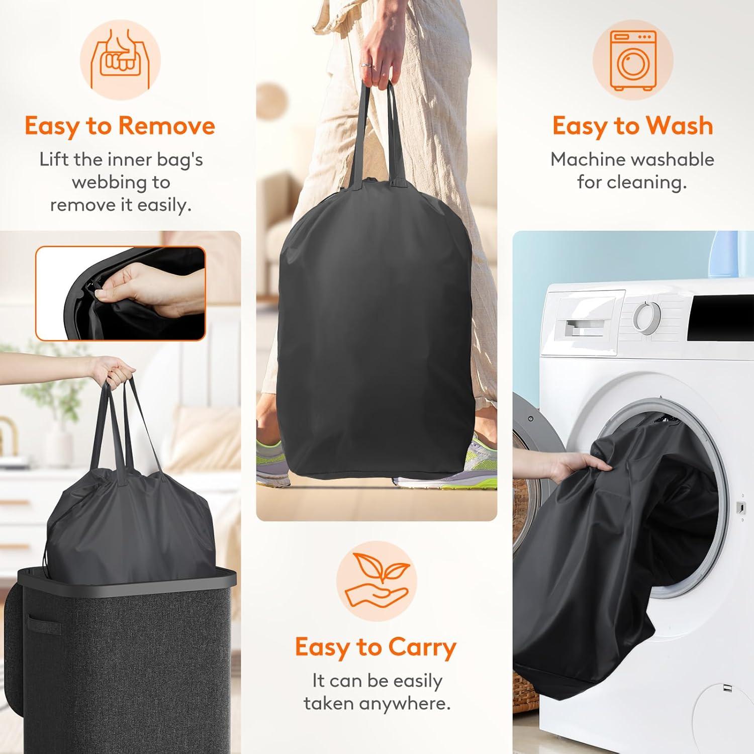 imageLifewit 105L Laundry Basket with Lid Large Laundry Hamper with Plastic Handles and Removable Bag Foldable Tall Dirty Clothes Hampers for Laundry for Laundry Room Bedroom Bathroom Dorm BeigeDark Gray