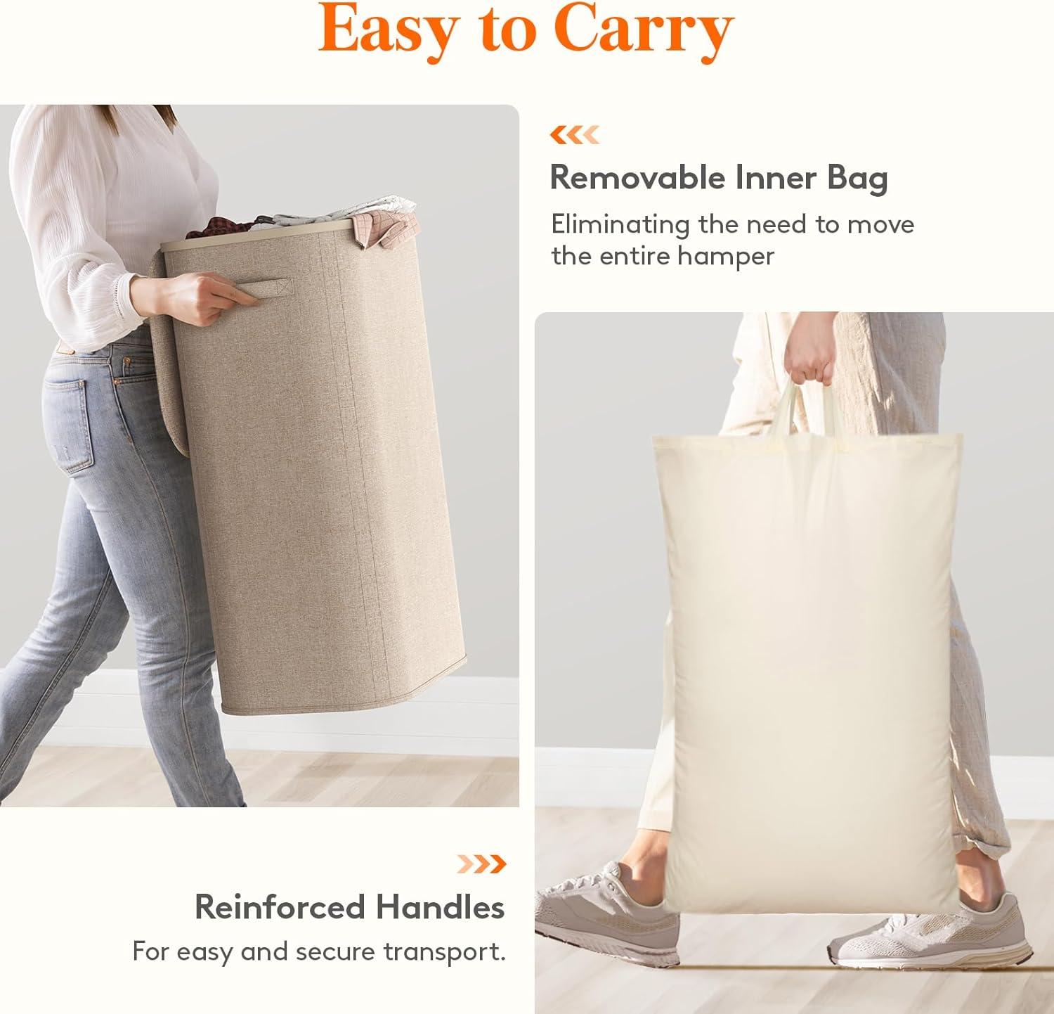 imageLifewit 105L Laundry Basket with Lid Large Laundry Hamper with Plastic Handles and Removable Bag Foldable Tall Dirty Clothes Hampers for Laundry for Laundry Room Bedroom Bathroom Dorm BeigeBeige