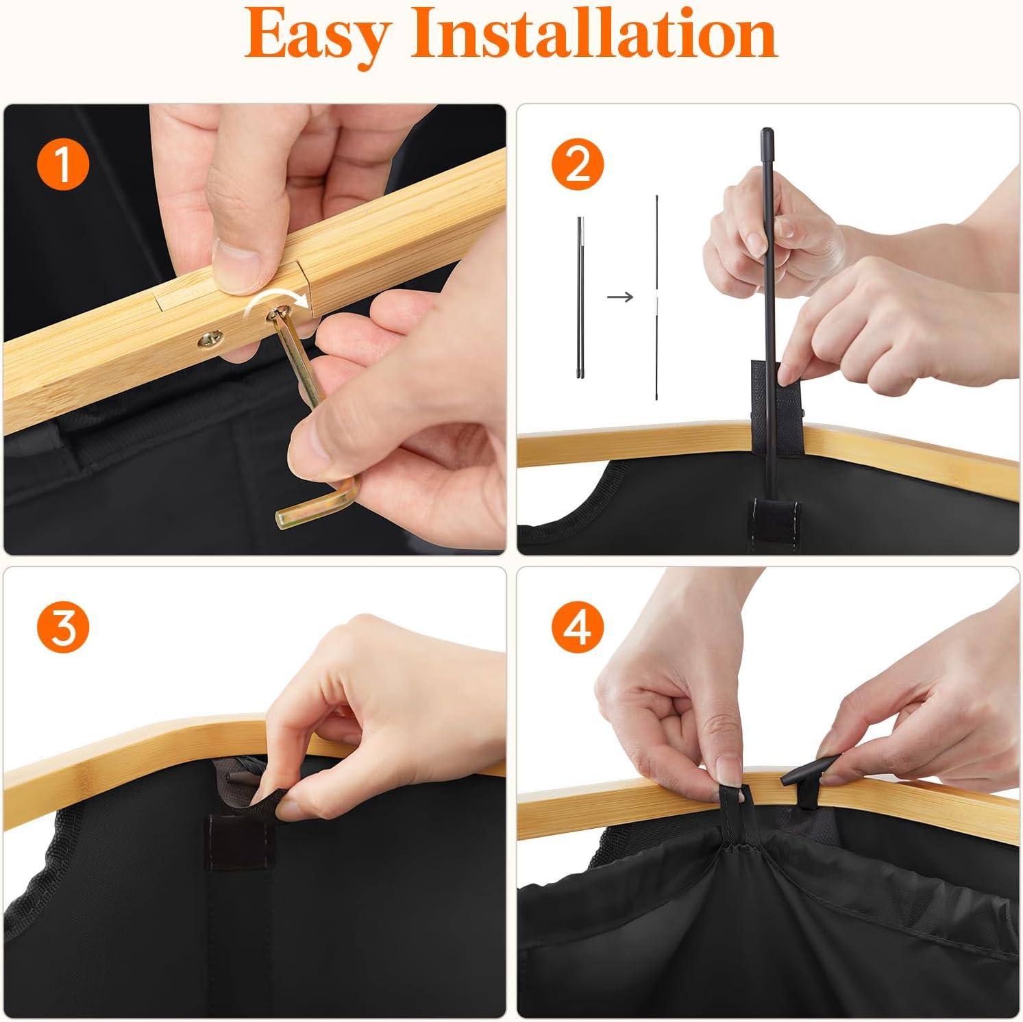 imageLifewit 120L Double Laundry Hamper with Lid Large Dual Laundry Basket Removable Bags 2 Sections Aesthetic Clothes Hampers for Laundry with Bamboo Handles for Bedroom Bathroom Dorm BlackBlack