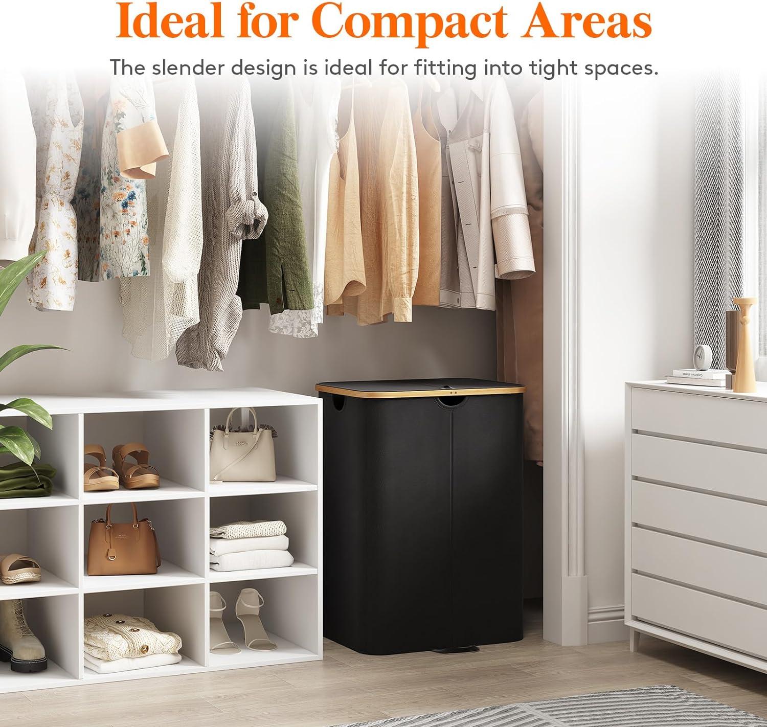 imageLifewit 120L Double Laundry Hamper with Lid Large Dual Laundry Basket Removable Bags 2 Sections Aesthetic Clothes Hampers for Laundry with Bamboo Handles for Bedroom Bathroom Dorm BlackBlack