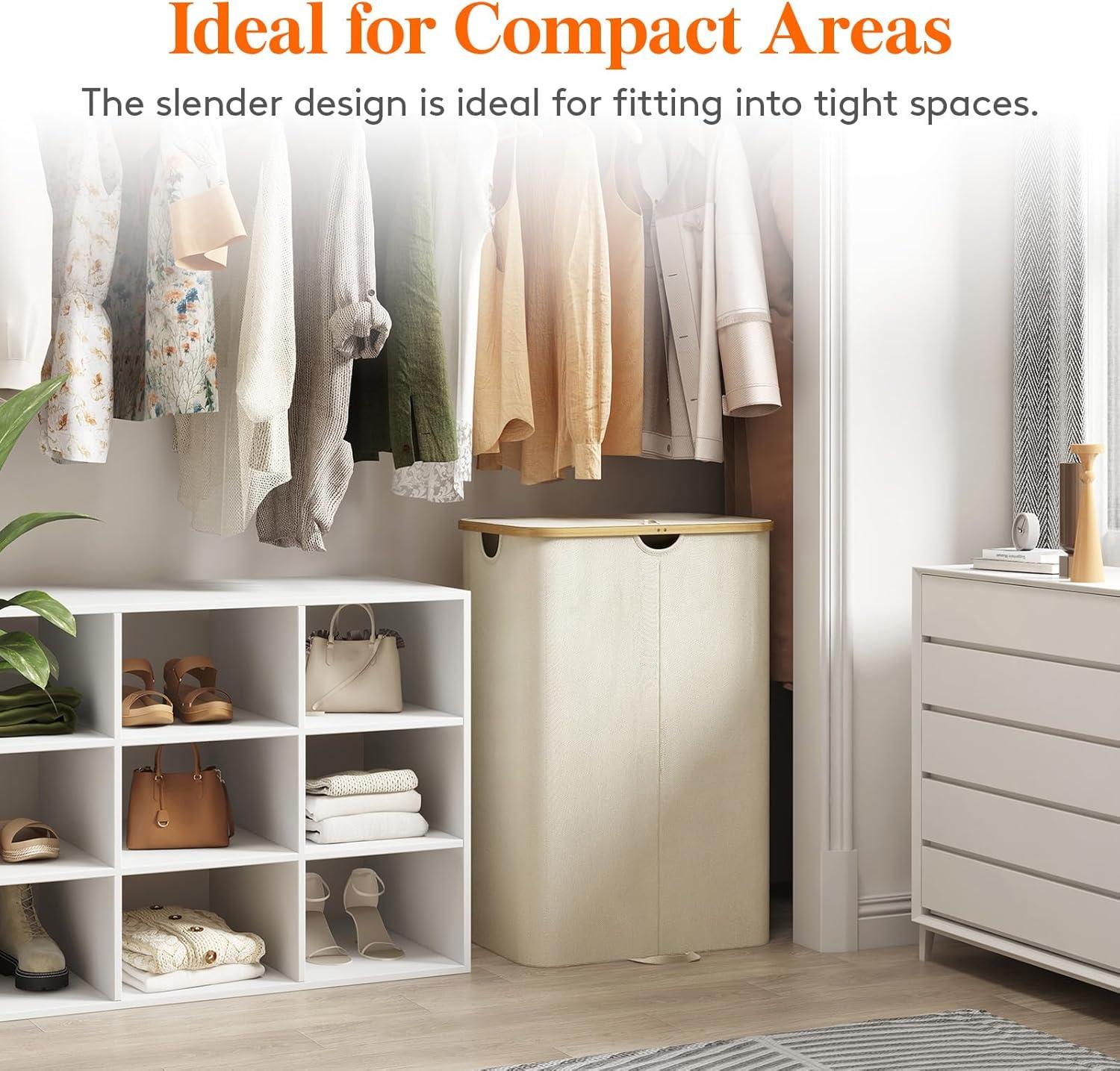 imageLifewit 120L Double Laundry Hamper with Lid Large Dual Laundry Basket Removable Bags 2 Sections Aesthetic Clothes Hampers for Laundry with Bamboo Handles for Bedroom Bathroom Dorm BlackBeige