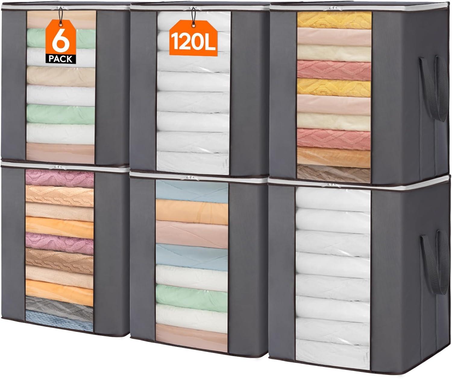 imageLifewit 120L Extra Large Blanket Storage Bags Foldable Comforter Storage with Reinforced Handles Clothes Storage Containers for King Comforter Bedding Pillow Sheet Storage Bin with Lids 3 Pack6