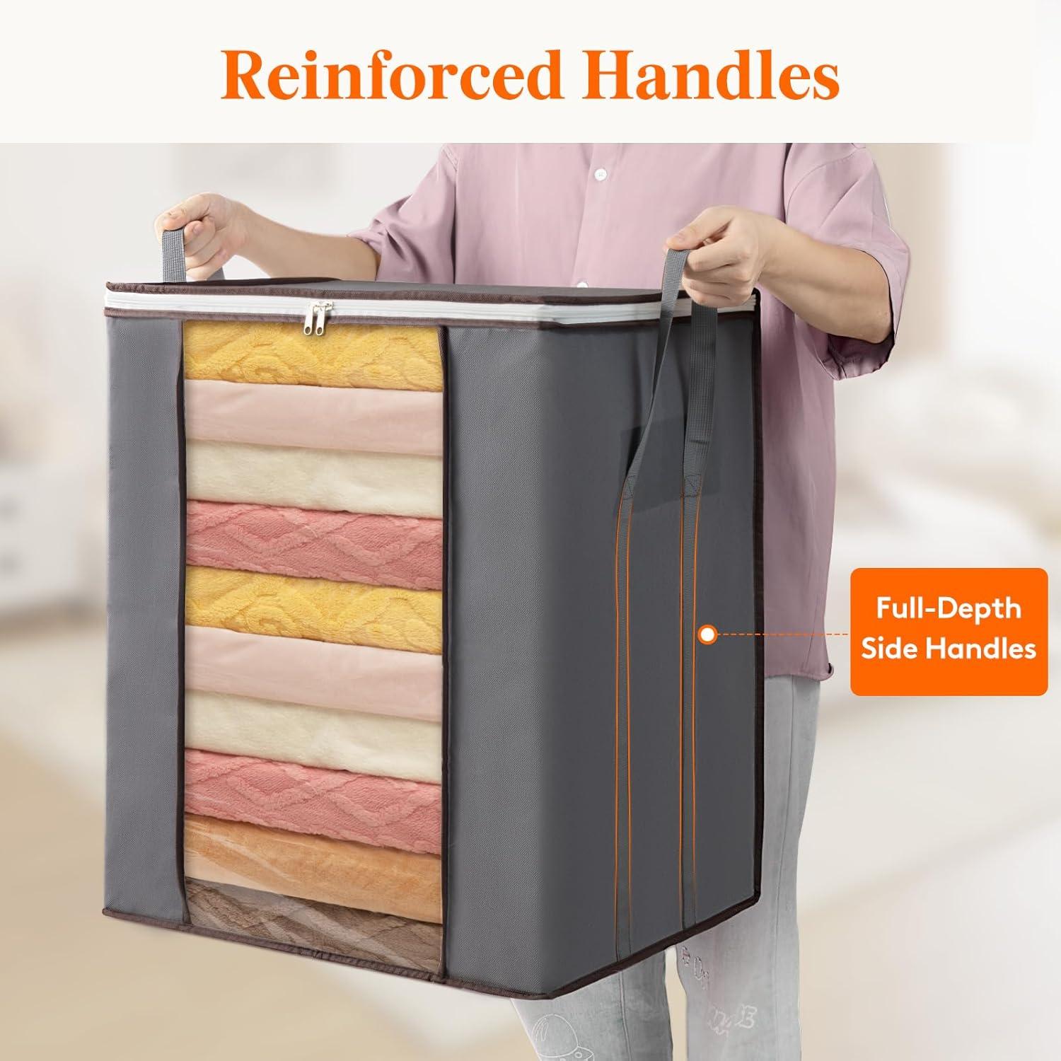 imageLifewit 120L Extra Large Blanket Storage Bags Foldable Comforter Storage with Reinforced Handles Clothes Storage Containers for King Comforter Bedding Pillow Sheet Storage Bin with Lids 3 Pack6