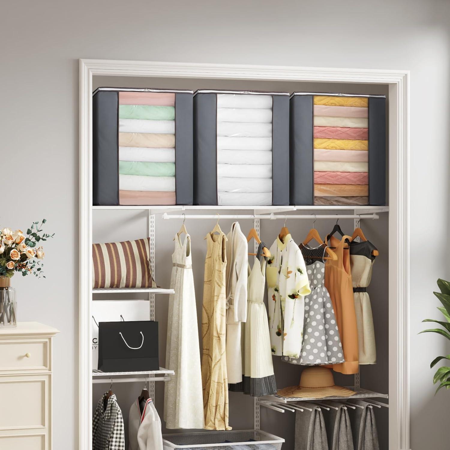 imageLifewit 120L Extra Large Blanket Storage Bags Foldable Comforter Storage with Reinforced Handles Clothes Storage Containers for King Comforter Bedding Pillow Sheet Storage Bin with Lids 3 Pack4