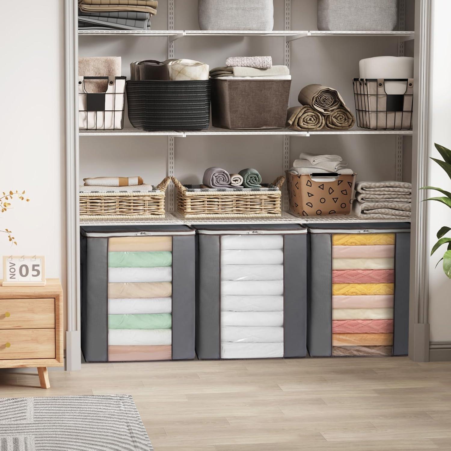 imageLifewit 120L Extra Large Blanket Storage Bags Foldable Comforter Storage with Reinforced Handles Clothes Storage Containers for King Comforter Bedding Pillow Sheet Storage Bin with Lids 3 Pack6