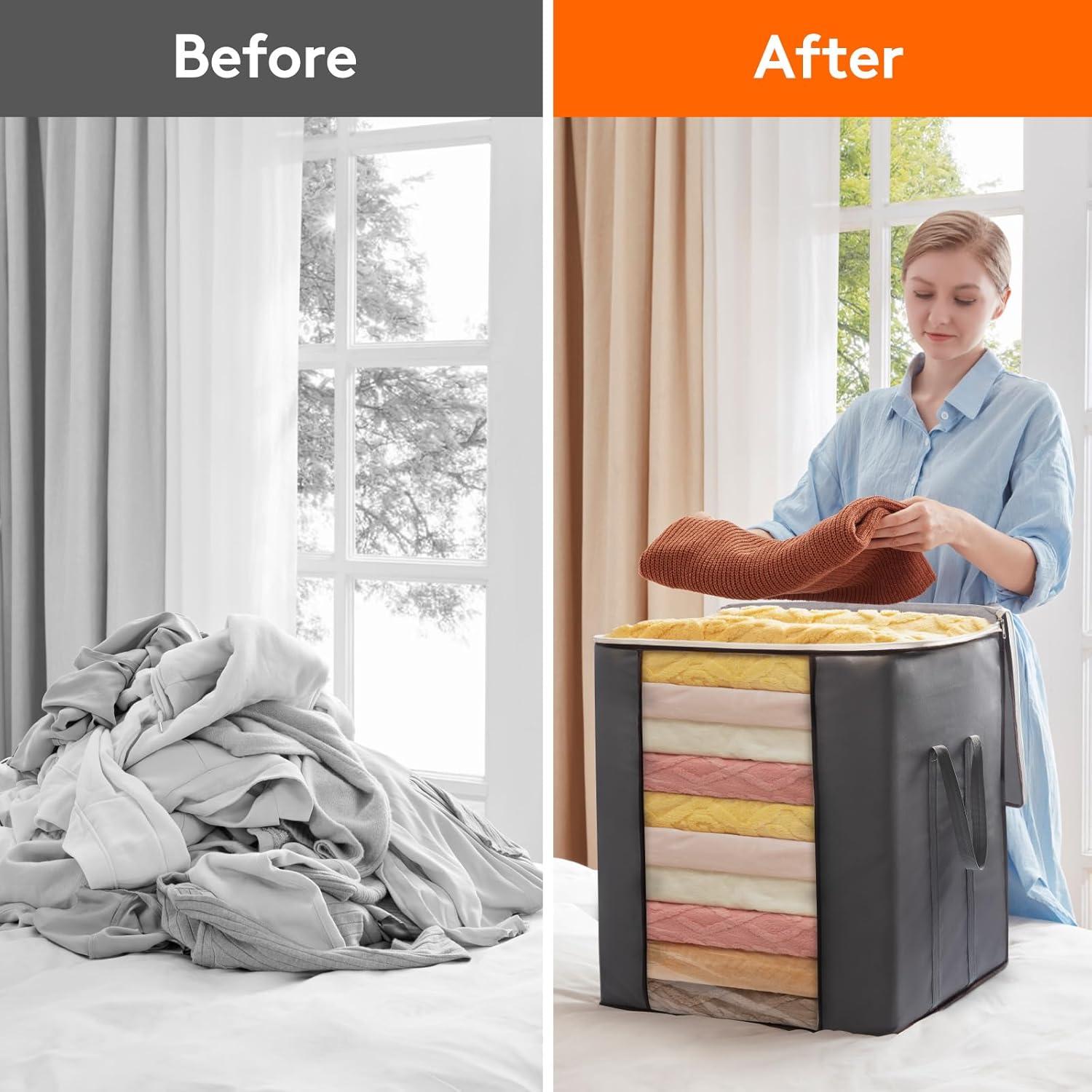 imageLifewit 120L Extra Large Blanket Storage Bags Foldable Comforter Storage with Reinforced Handles Clothes Storage Containers for King Comforter Bedding Pillow Sheet Storage Bin with Lids 3 Pack3