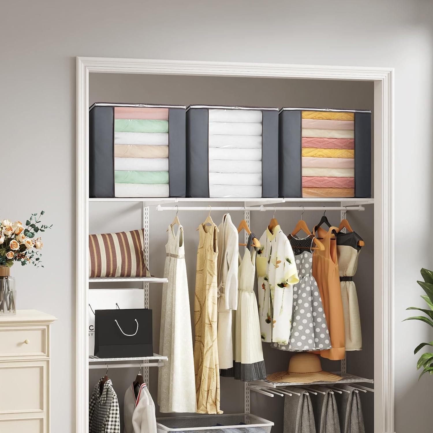 imageLifewit 120L Extra Large Blanket Storage Bags Foldable Comforter Storage with Reinforced Handles Clothes Storage Containers for King Comforter Bedding Pillow Sheet Storage Bin with Lids 3 Pack4