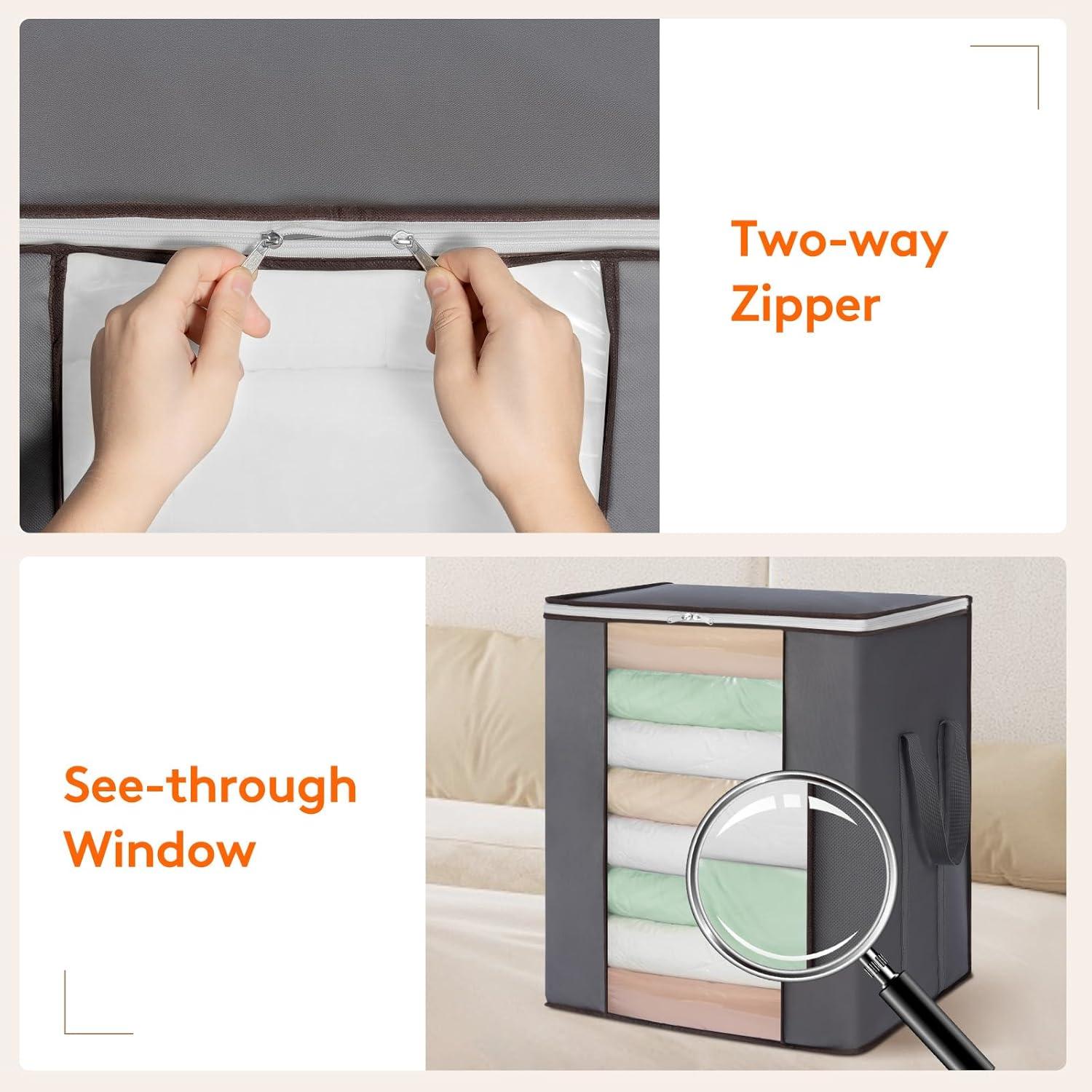 imageLifewit 120L Extra Large Blanket Storage Bags Foldable Comforter Storage with Reinforced Handles Clothes Storage Containers for King Comforter Bedding Pillow Sheet Storage Bin with Lids 3 Pack4