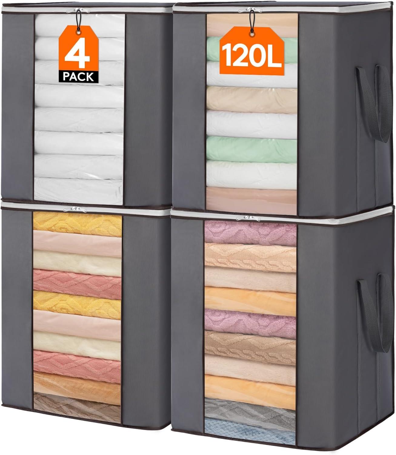 imageLifewit 120L Extra Large Blanket Storage Bags Foldable Comforter Storage with Reinforced Handles Clothes Storage Containers for King Comforter Bedding Pillow Sheet Storage Bin with Lids 3 Pack4