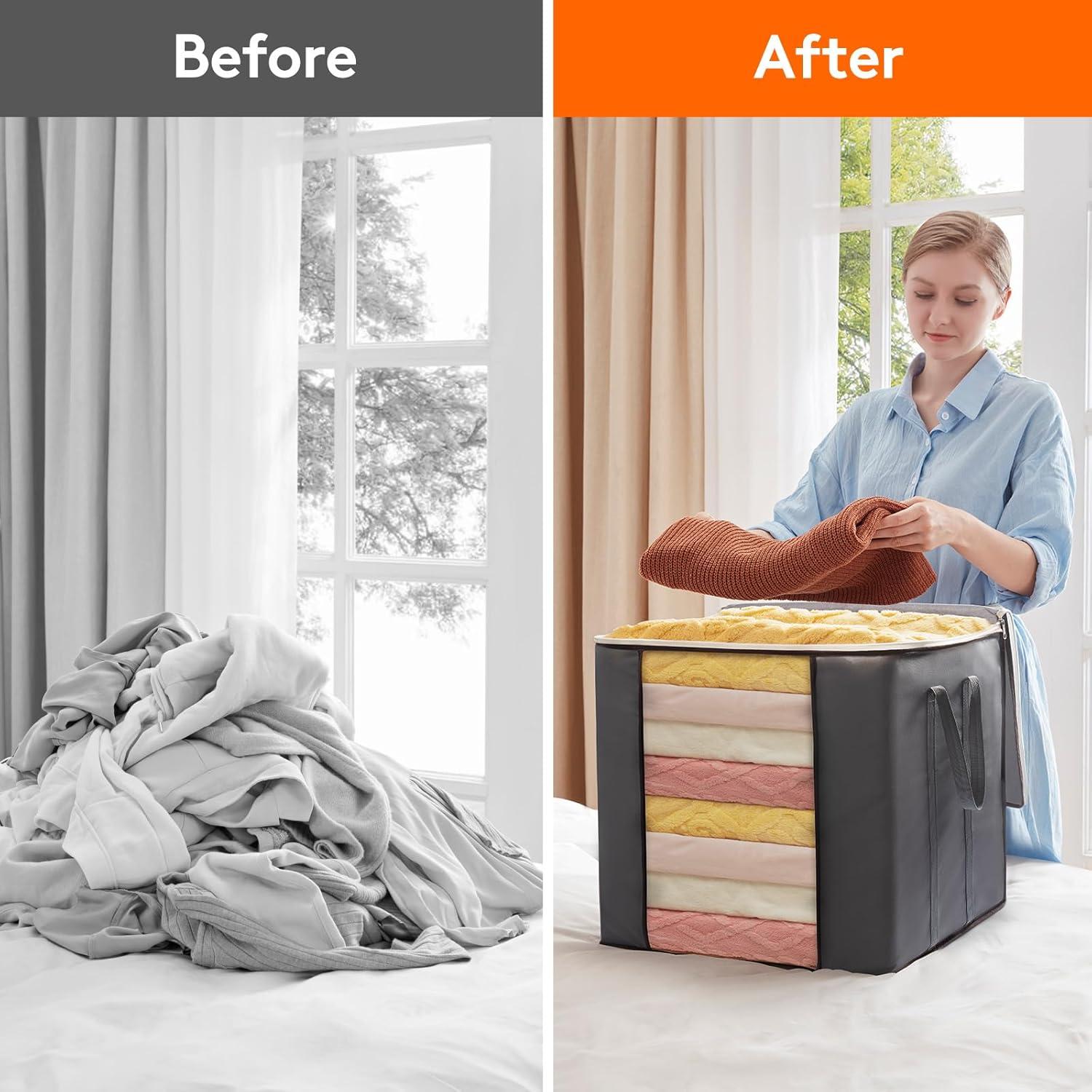 imageLifewit 120L Extra Large Blanket Storage Bags Foldable Comforter Storage with Reinforced Handles Clothes Storage Containers for King Comforter Bedding Pillow Sheet Storage Bin with Lids 3 Pack6