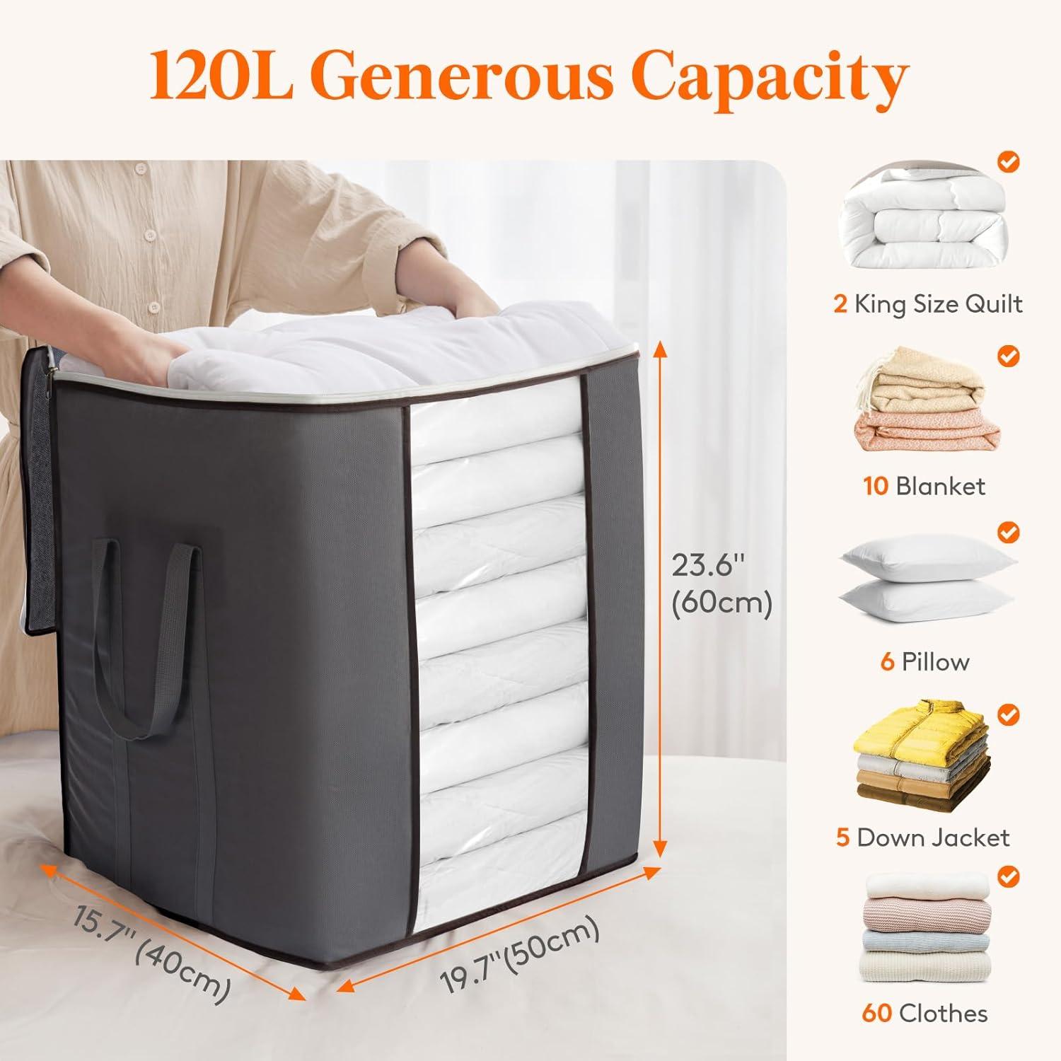 imageLifewit 120L Extra Large Blanket Storage Bags Foldable Comforter Storage with Reinforced Handles Clothes Storage Containers for King Comforter Bedding Pillow Sheet Storage Bin with Lids 3 Pack4