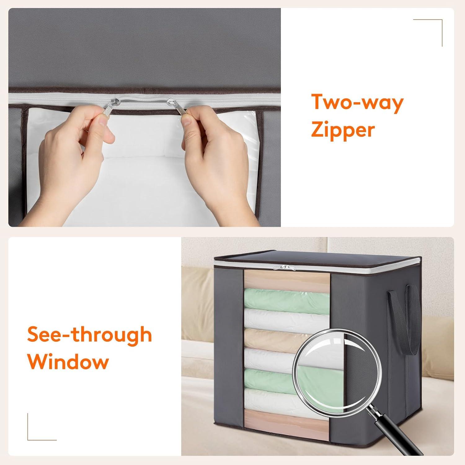 imageLifewit 120L Extra Large Blanket Storage Bags Foldable Comforter Storage with Reinforced Handles Clothes Storage Containers for King Comforter Bedding Pillow Sheet Storage Bin with Lids 3 Pack4