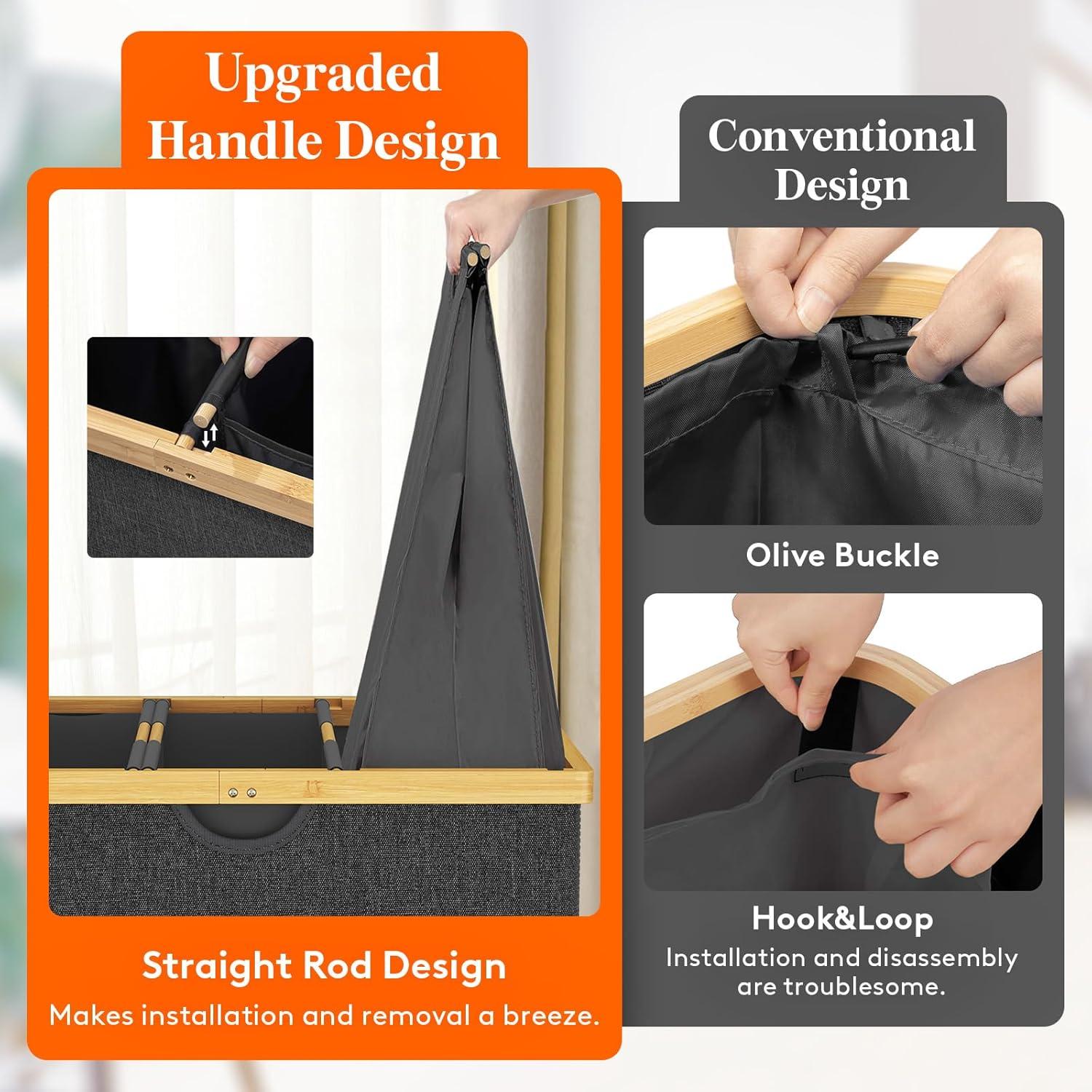 imageLifewit 160L Double Laundry Hamper with Lid Extra Large Bamboo Laundry Basket Dirty Clothes Hamper 2 Section Laundry Bin Organizer for Laundry Room Bedroom with 2 Removable Liners ampamp Bags BlackDark Gray