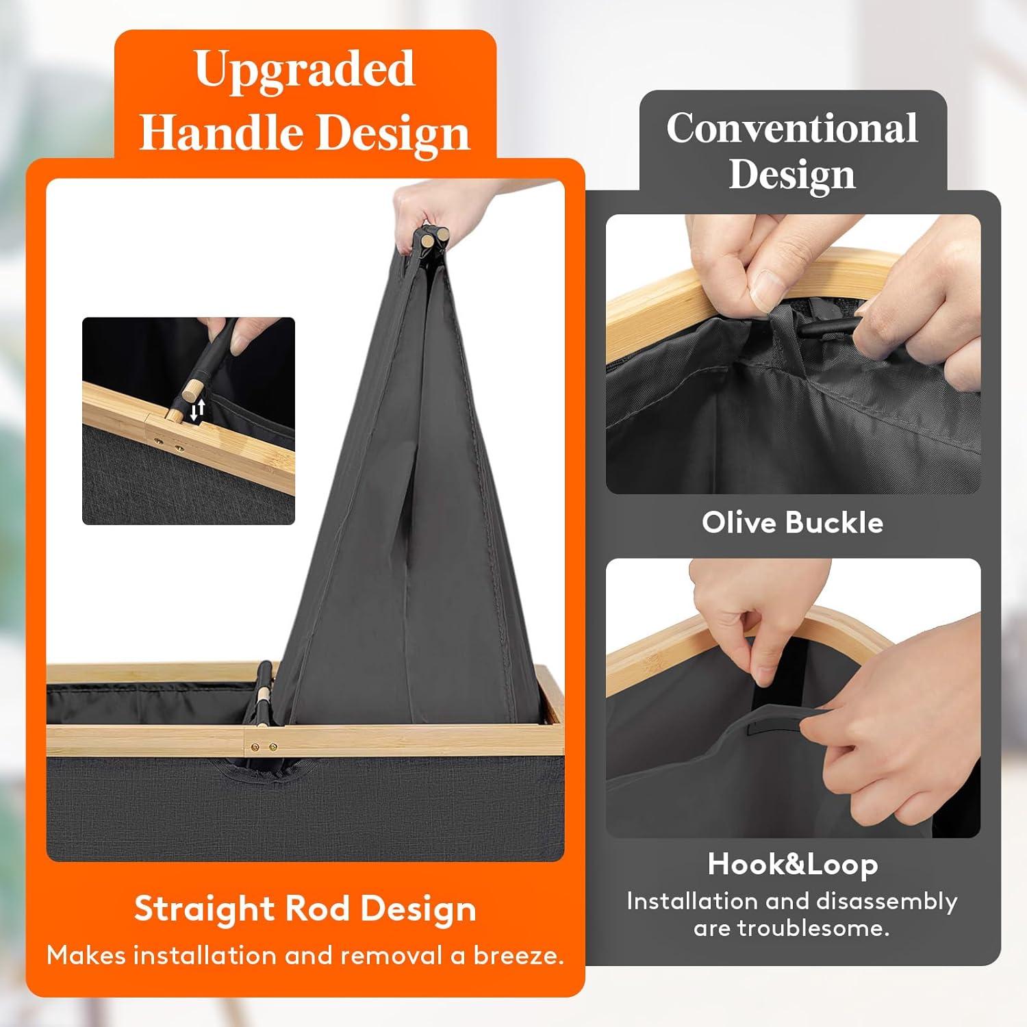 imageLifewit 160L Double Laundry Hamper with Lid Extra Large Bamboo Laundry Basket Dirty Clothes Hamper 2 Section Laundry Bin Organizer for Laundry Room Bedroom with 2 Removable Liners ampamp Bags BlackDark Gray