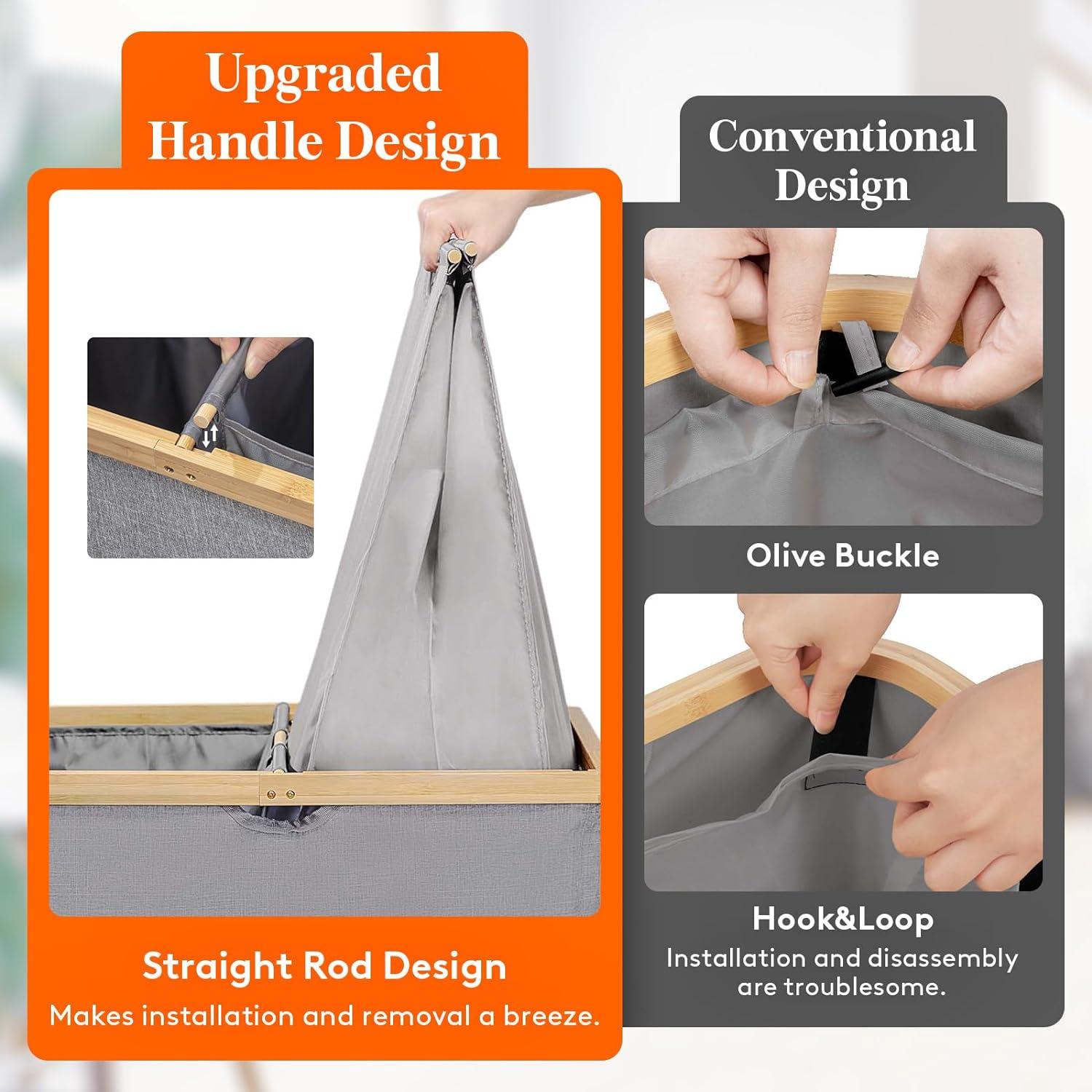 imageLifewit 160L Double Laundry Hamper with Lid Extra Large Bamboo Laundry Basket Dirty Clothes Hamper 2 Section Laundry Bin Organizer for Laundry Room Bedroom with 2 Removable Liners ampamp Bags BlackLight Gray