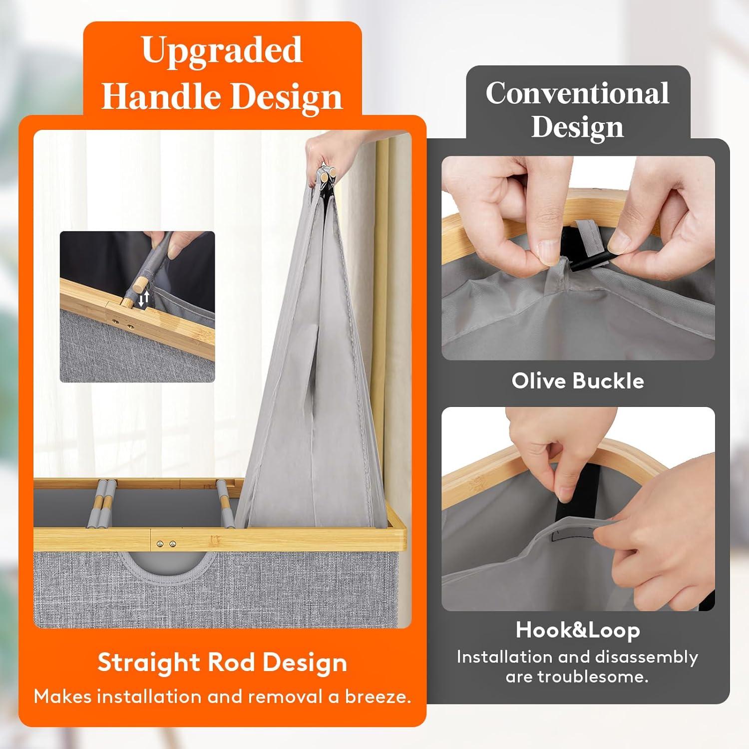 imageLifewit 160L Double Laundry Hamper with Lid Extra Large Bamboo Laundry Basket Dirty Clothes Hamper 2 Section Laundry Bin Organizer for Laundry Room Bedroom with 2 Removable Liners ampamp Bags BlackLight Gray