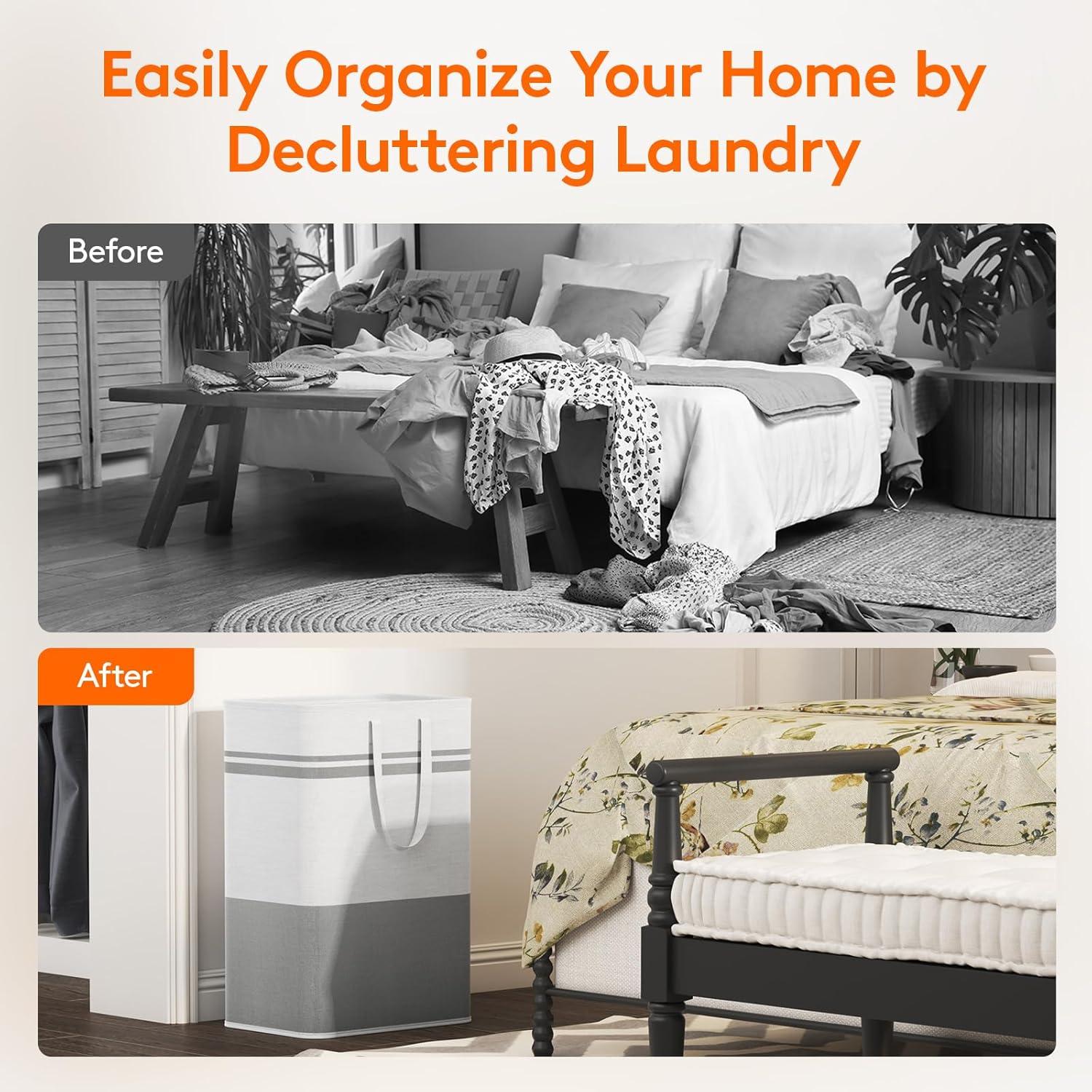 imageLifewit 2 Pack 80L Large Freestanding Laundry Hamper Collapsible Laundry Basket with Easy Carry Handles Waterproof Tall Clothes Hamper for Laundry Dorm Bedroom Bathroom GreyWhite2